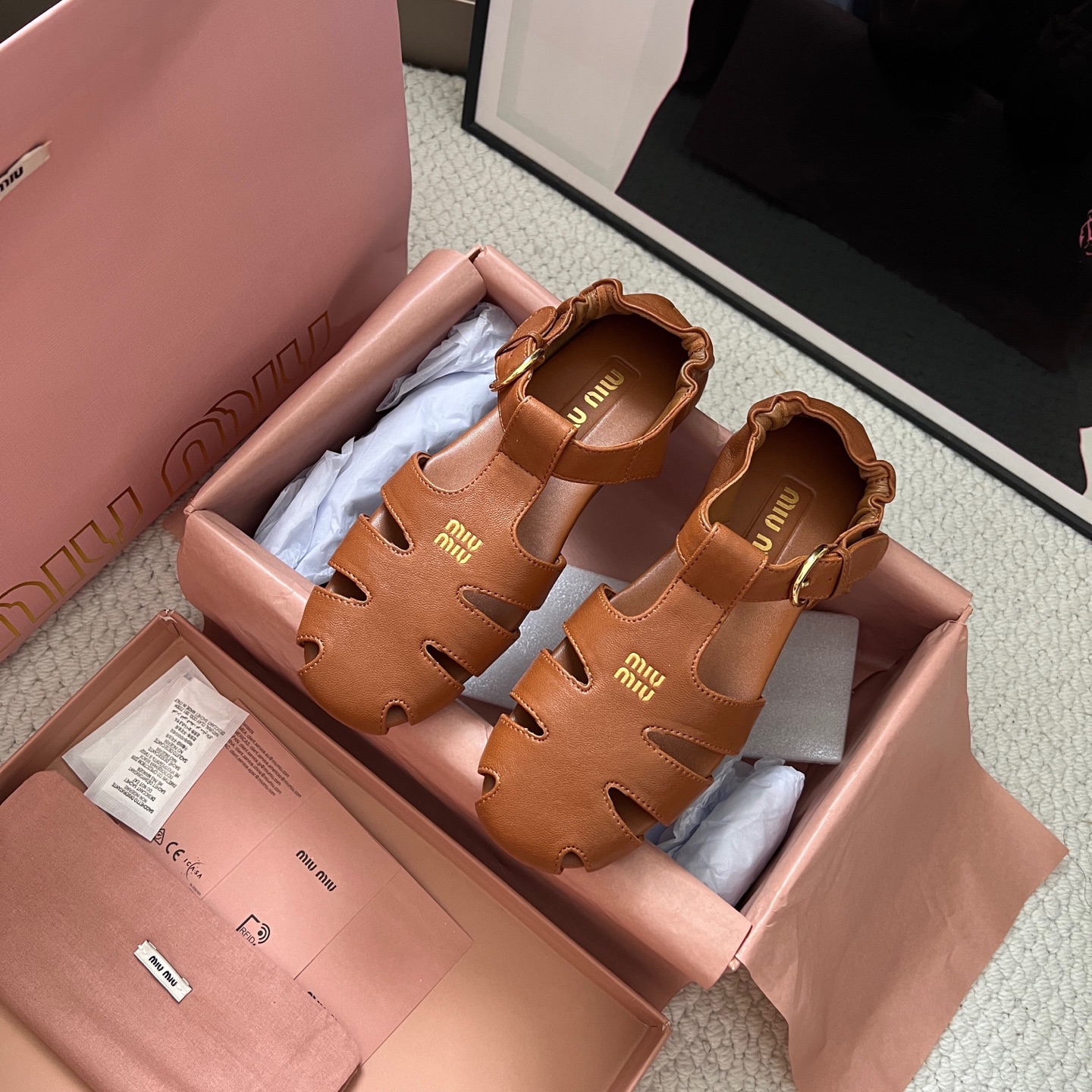 MiuMiu Mary Jane Ballet Flats Leather Brown