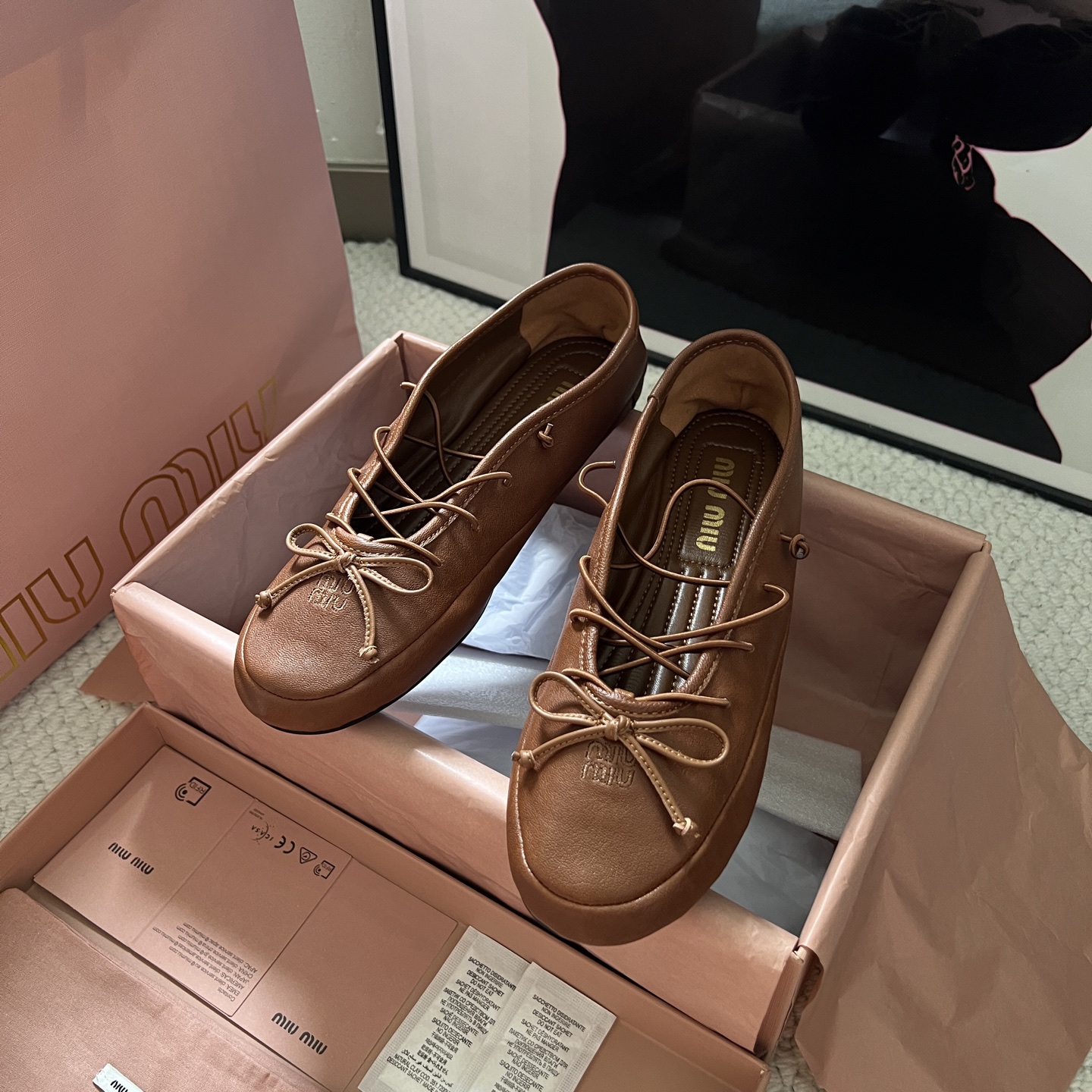 Miu Miu Flat Lambskin Lace-Up Ballet Shoes