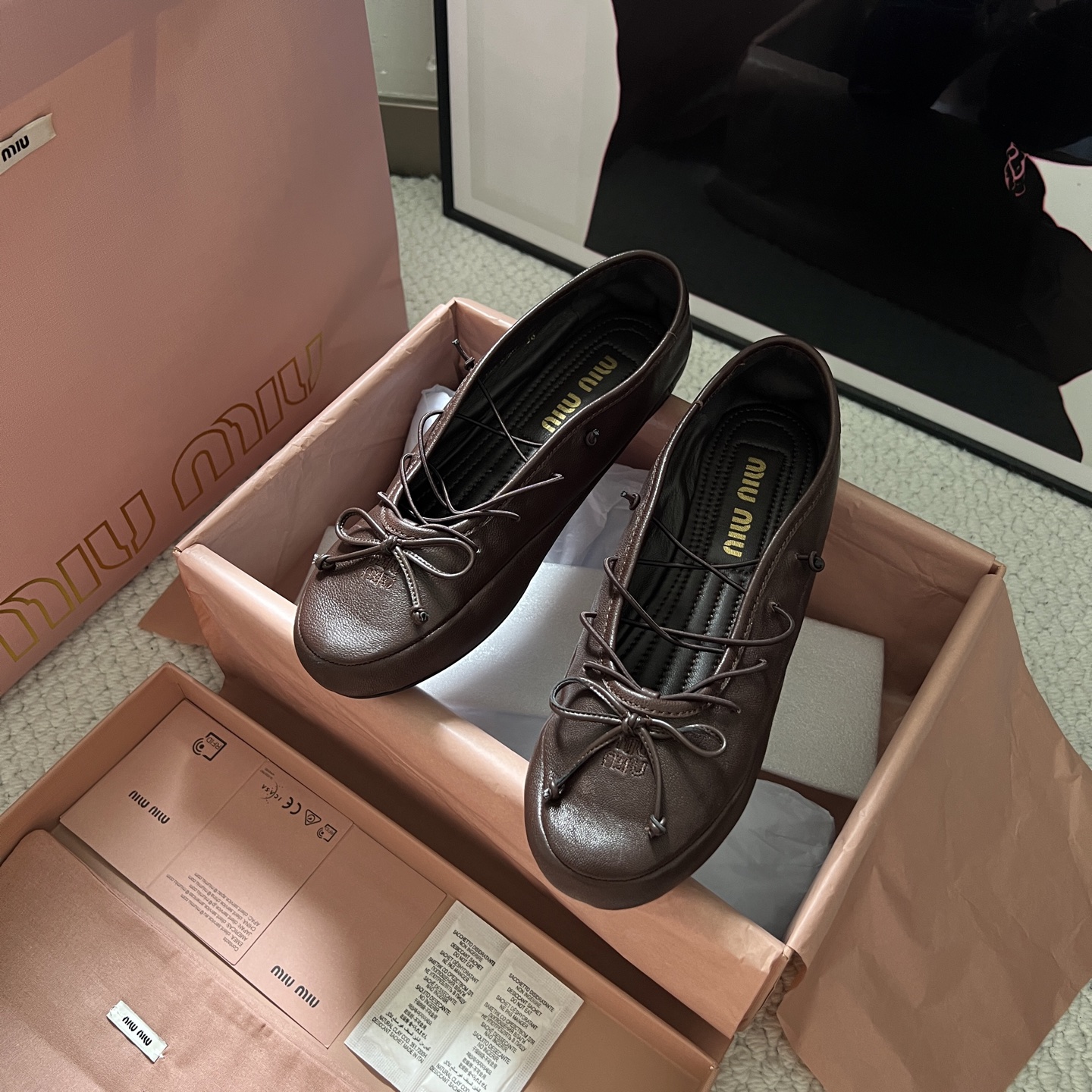 Miu Miu Ballet Flats Sheepskin Lace-Up Flat Shoes