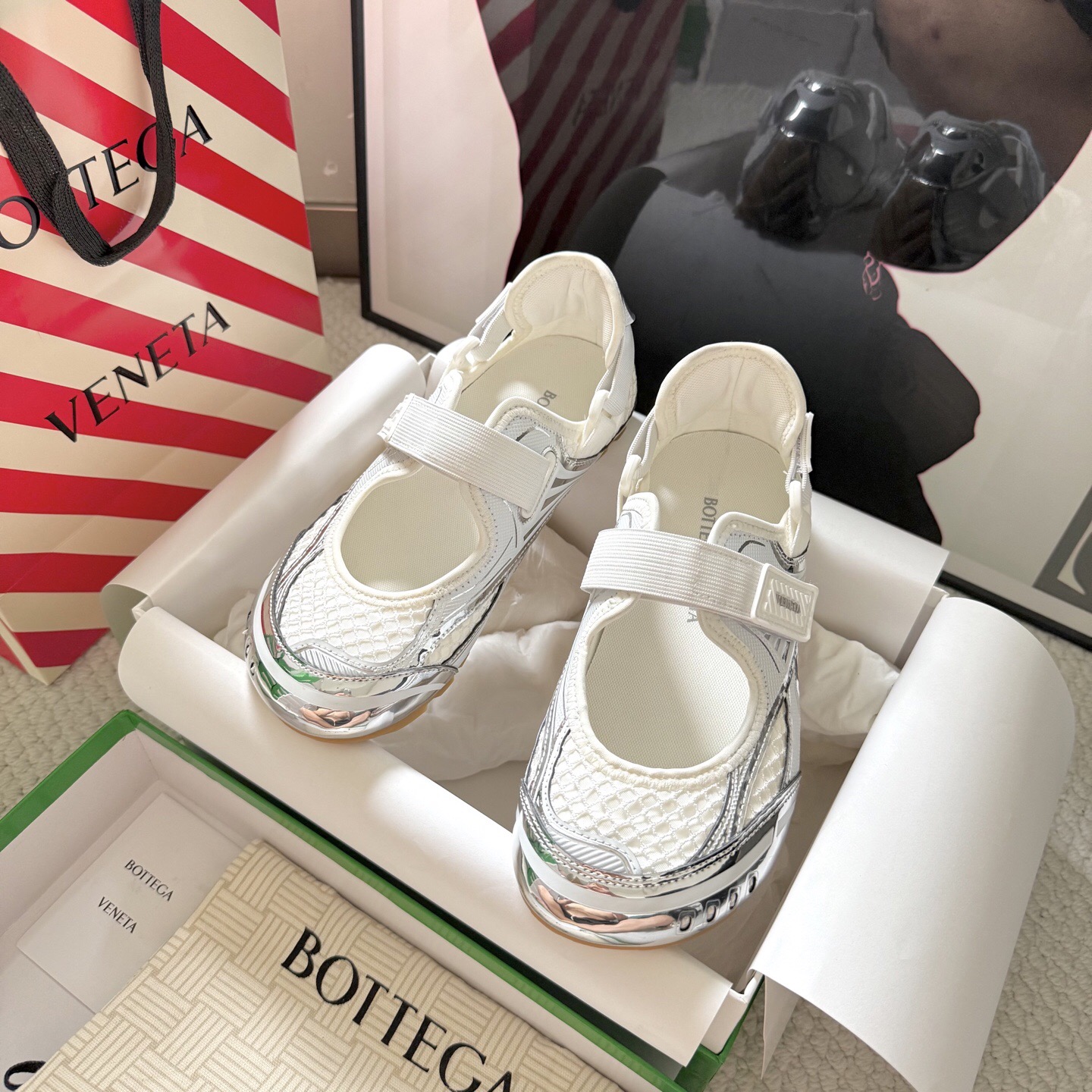 Bottega Veneta Mary Jane кроссовки сетка металлик