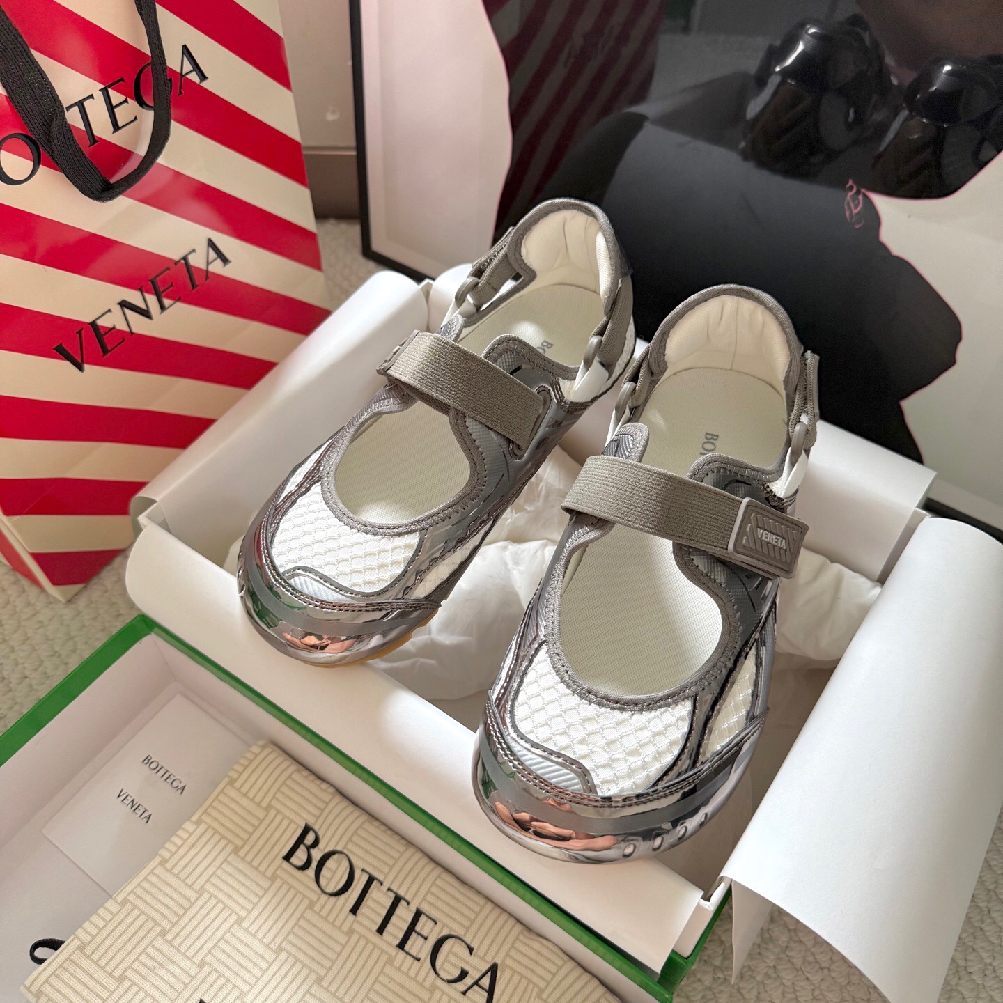 Bottega Veneta Mary Jane Sneakers Mesh Metallic