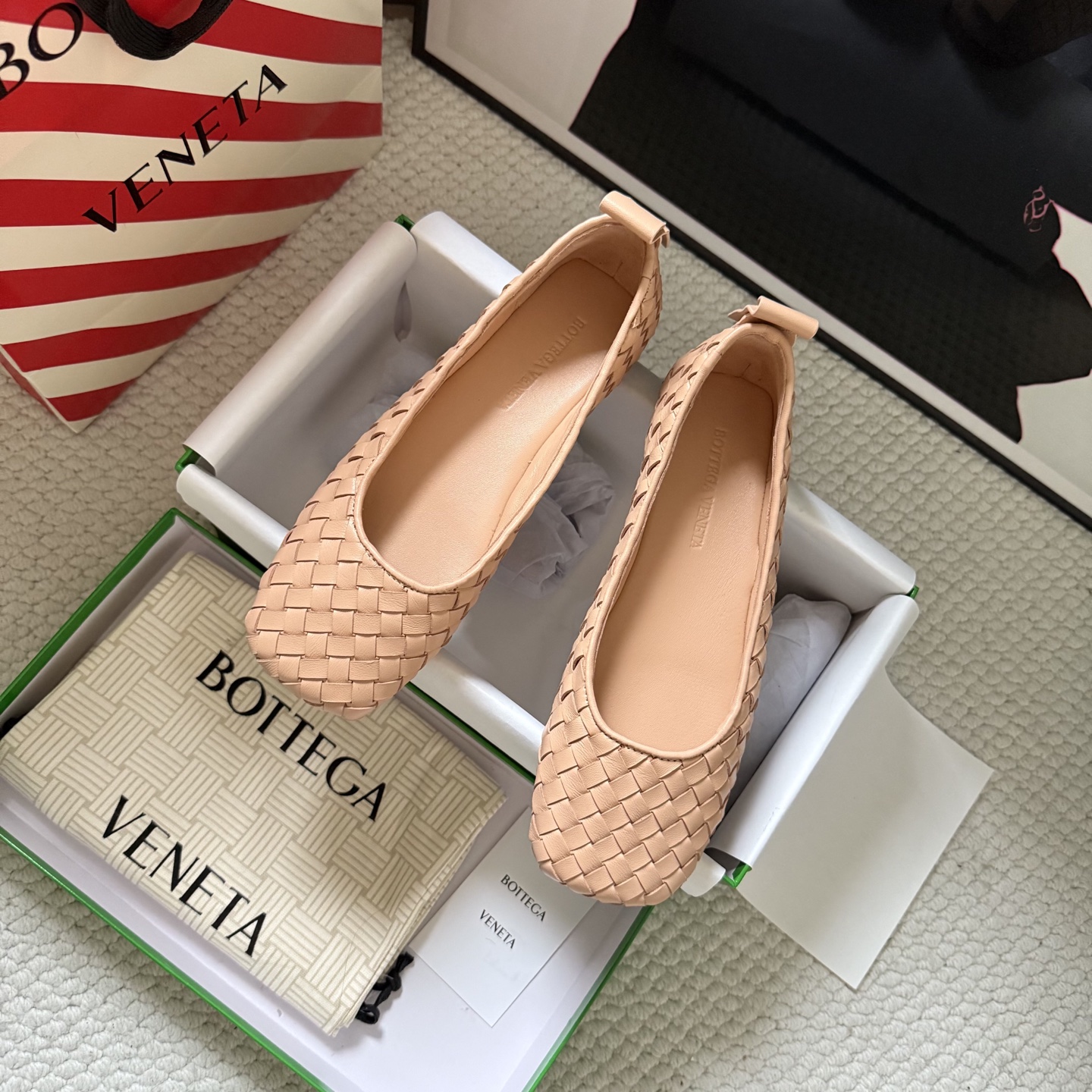 Bottega Veneta Ballet Flats Woven Leather Flat Light Pink