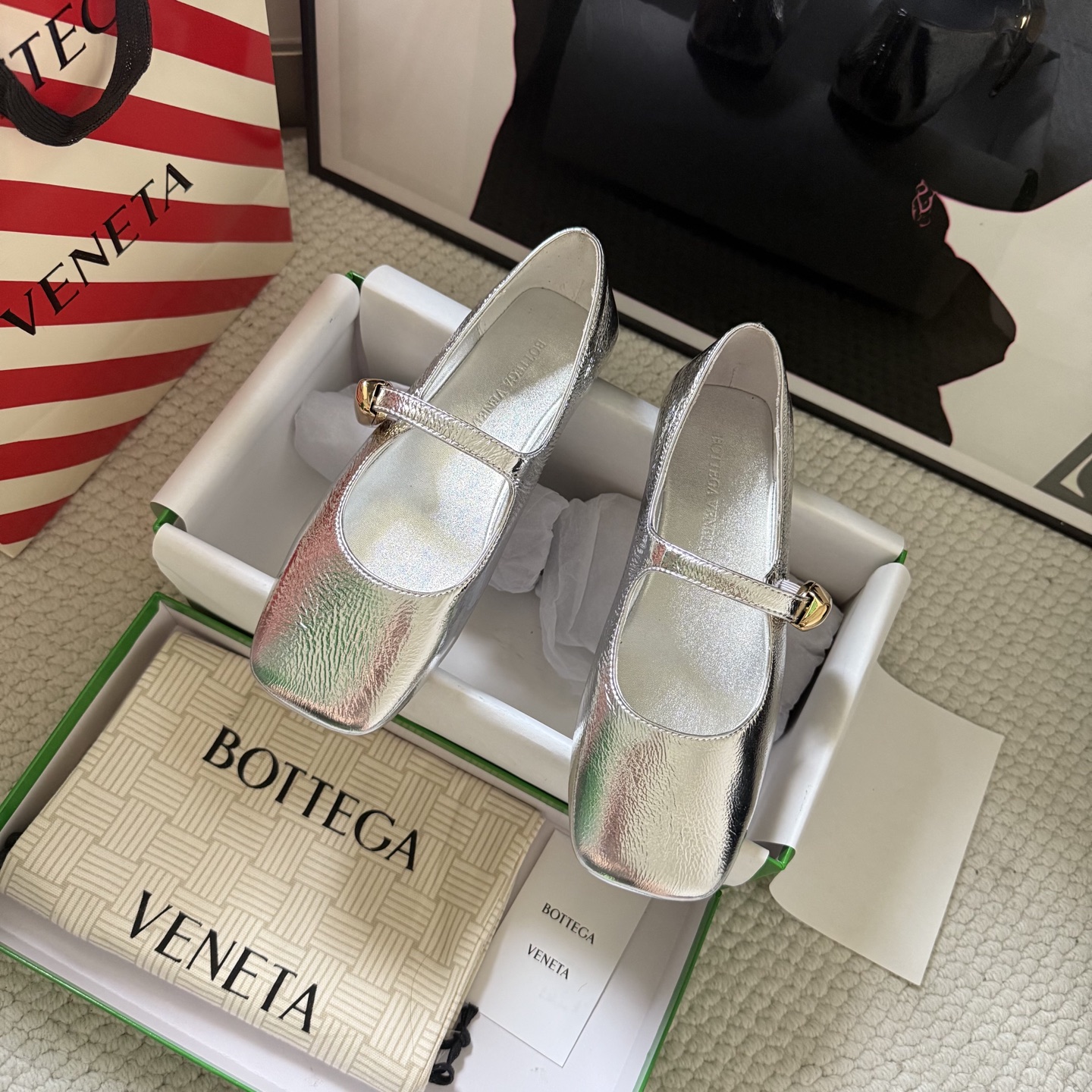 Bottega Veneta Mary Jane flats silver square toe metal buckle