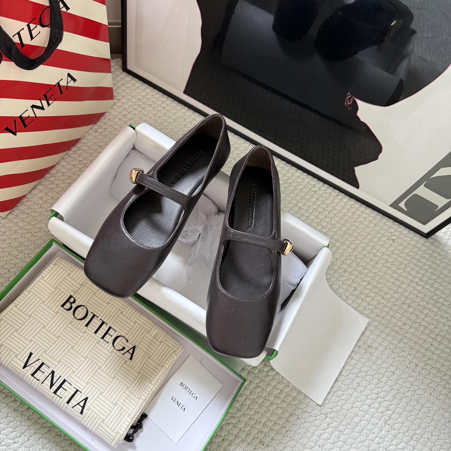 Bottega Veneta Mary Jane flats square toe metal buckle sheepskin