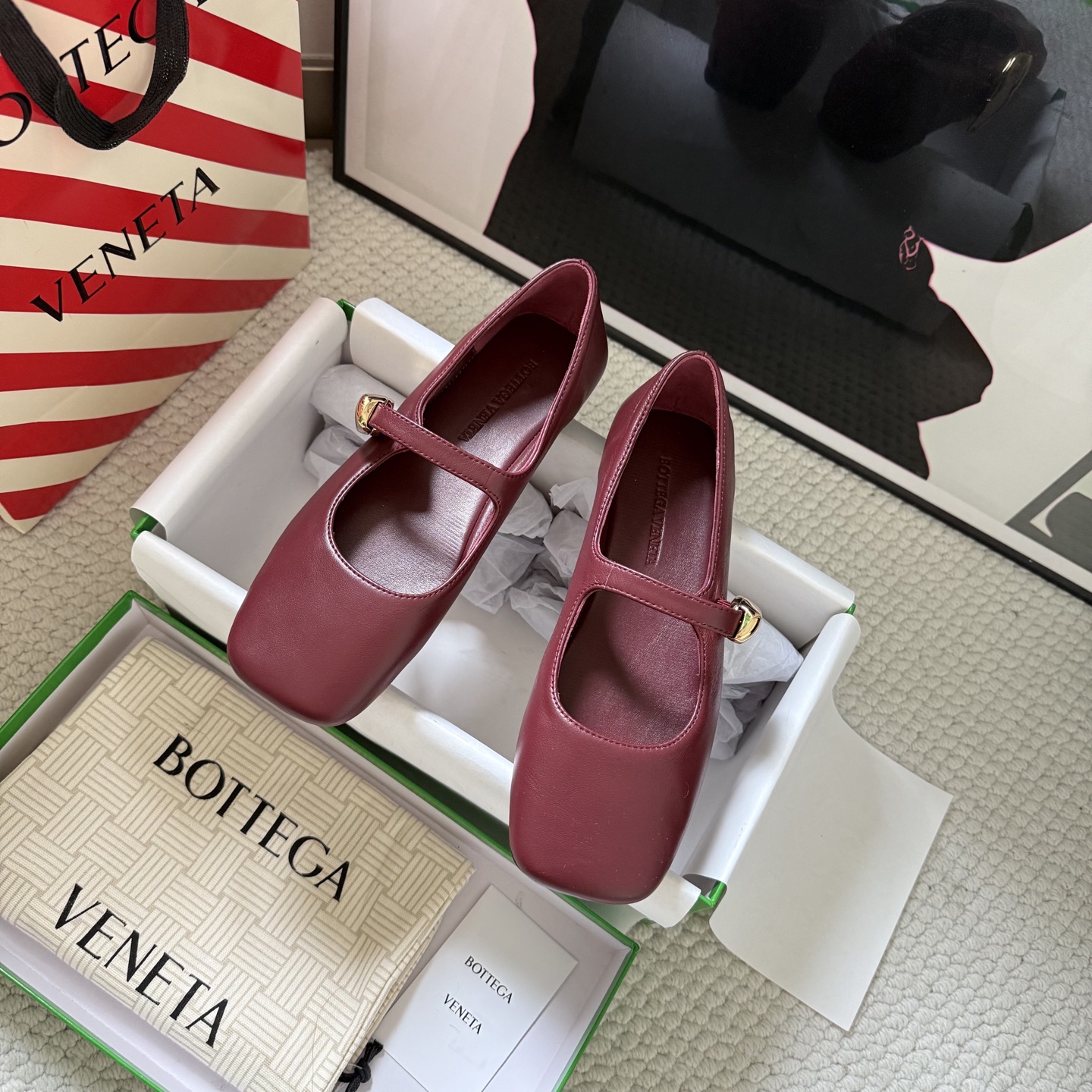 Bottega Veneta Mary Jane flats square toe metal buckle sheepskin