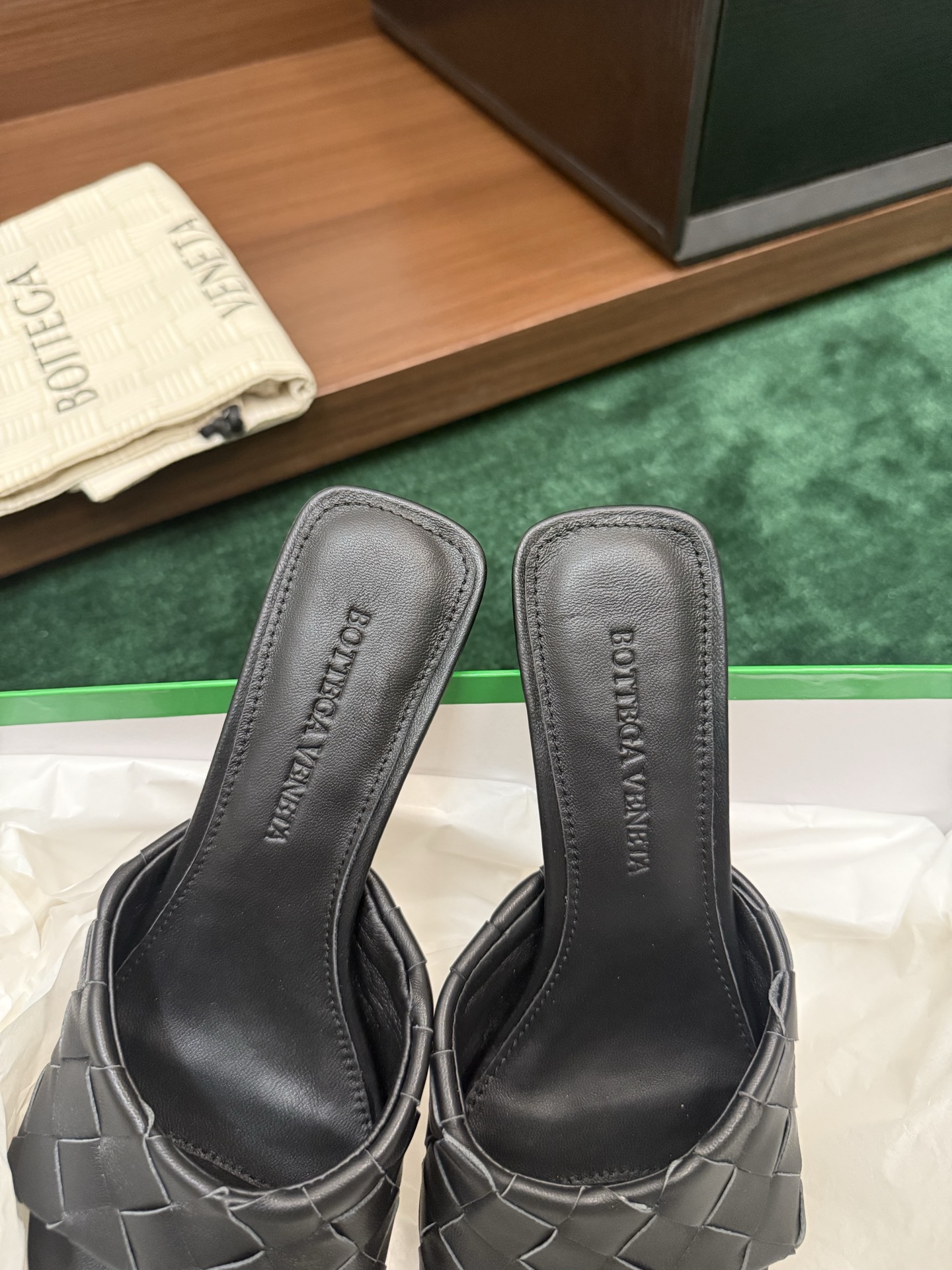BV Woven Block Heel Slides