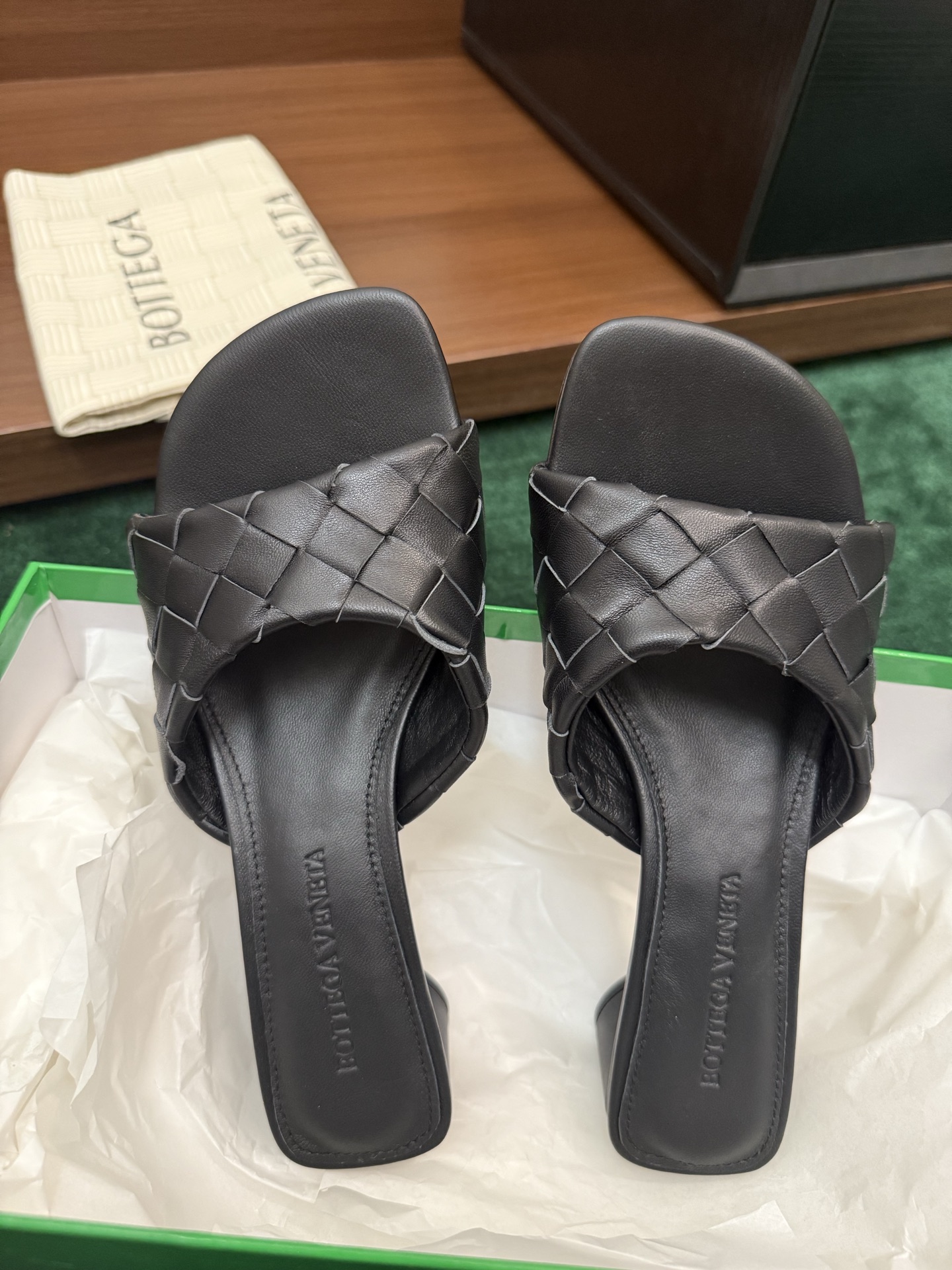 BV Woven Block Heel Slides