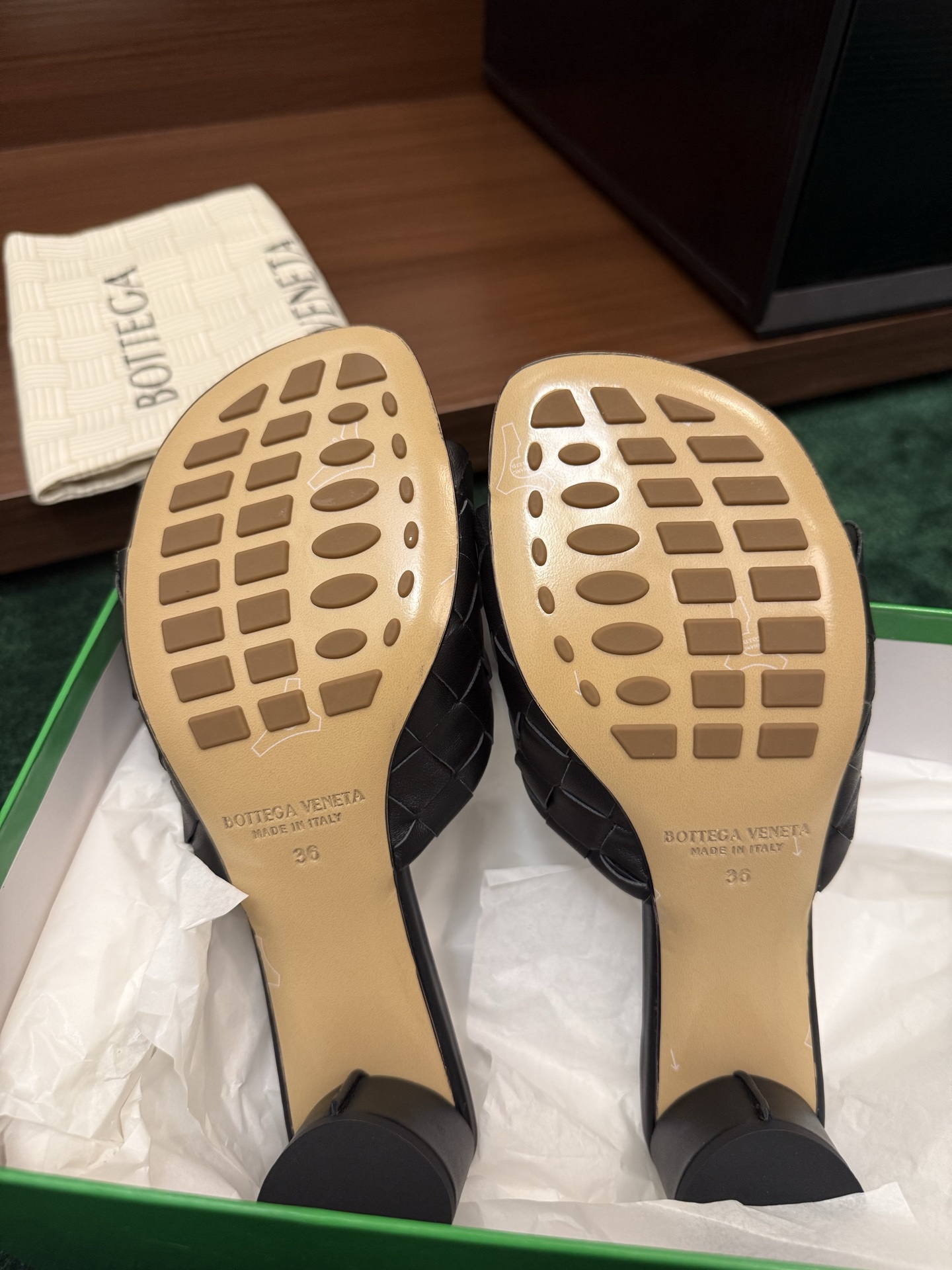 BV Woven Block Heel Slides