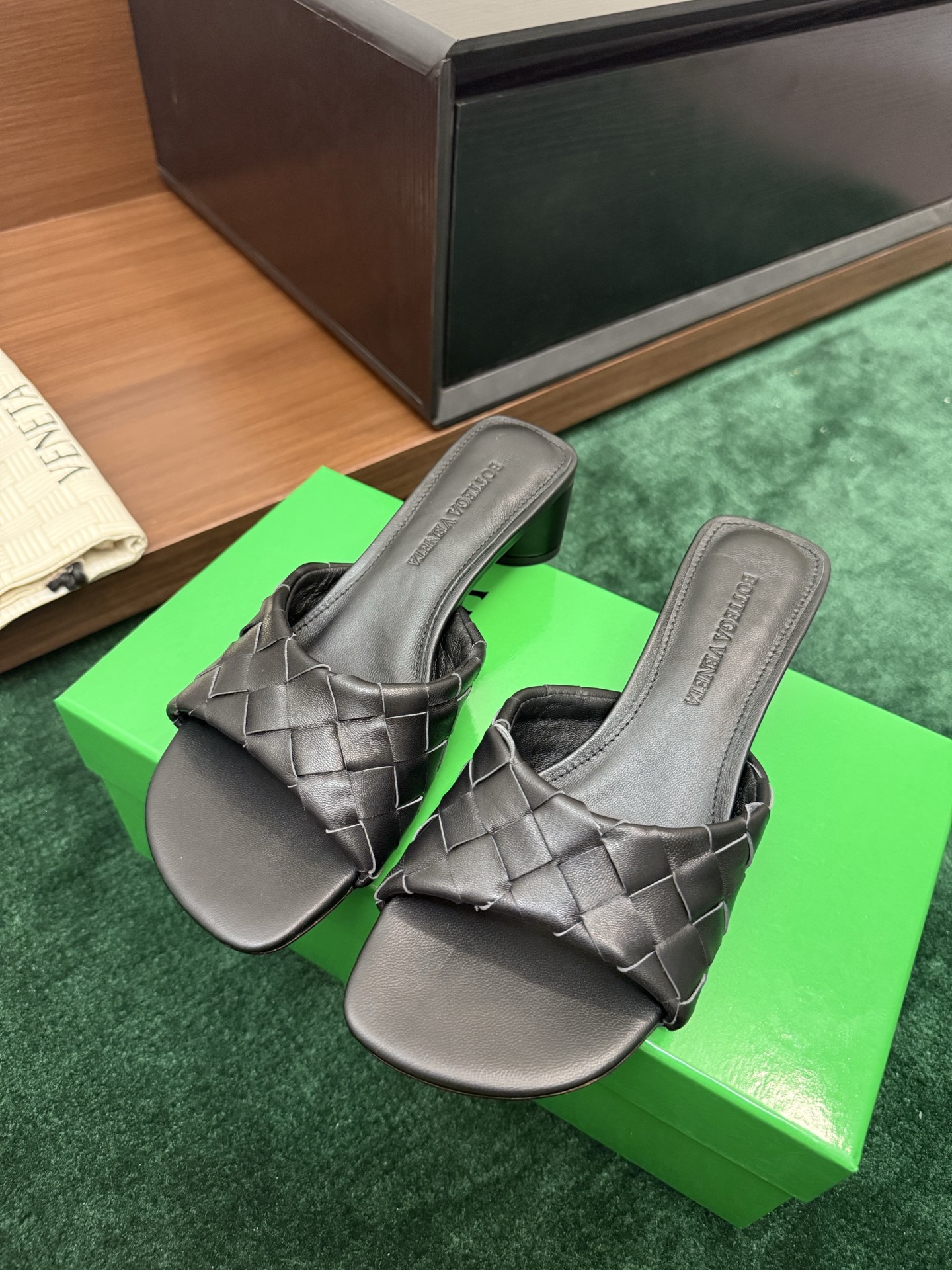 BV Woven Block Heel Slides