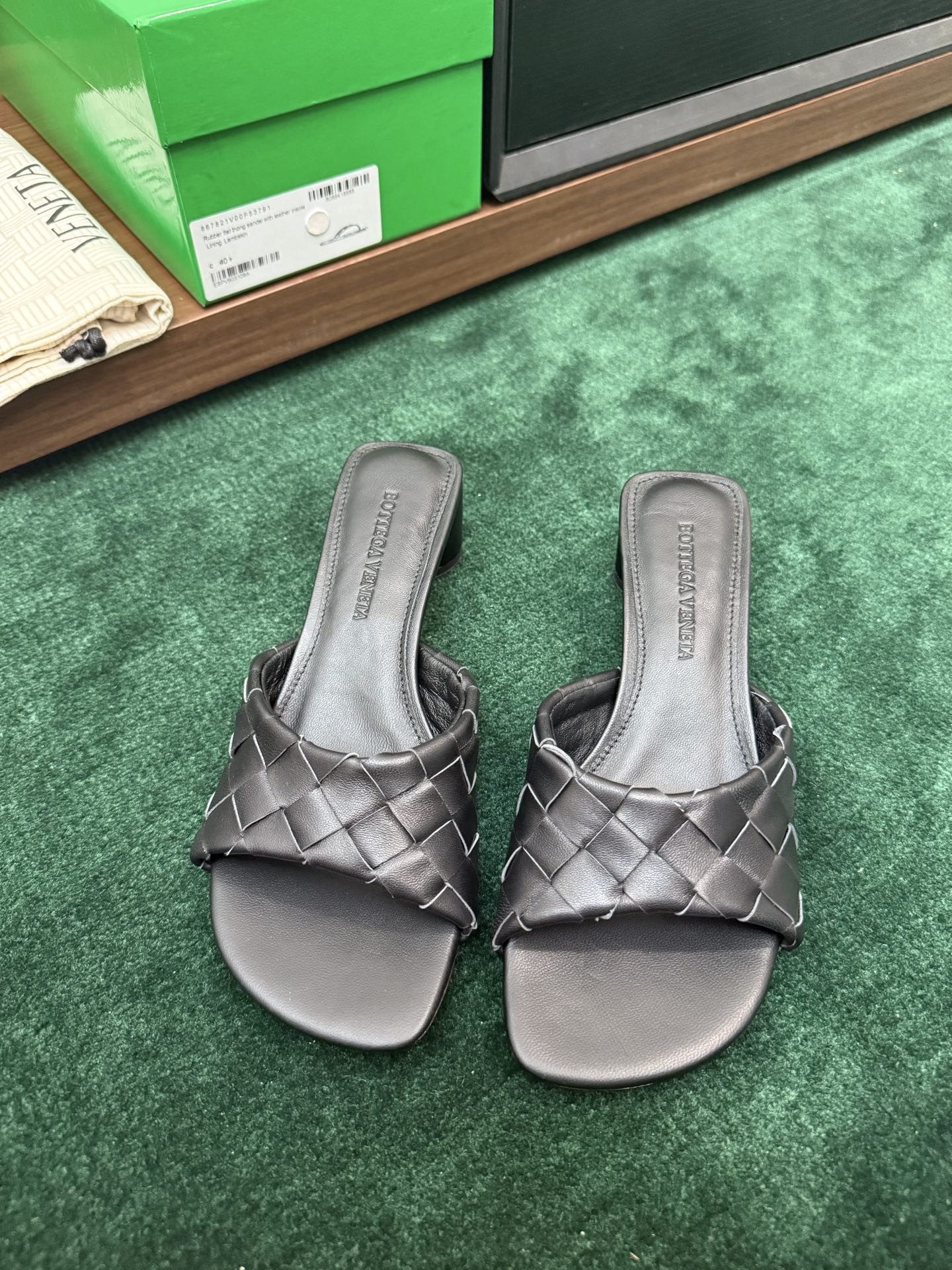 BV Woven Block Heel Slides