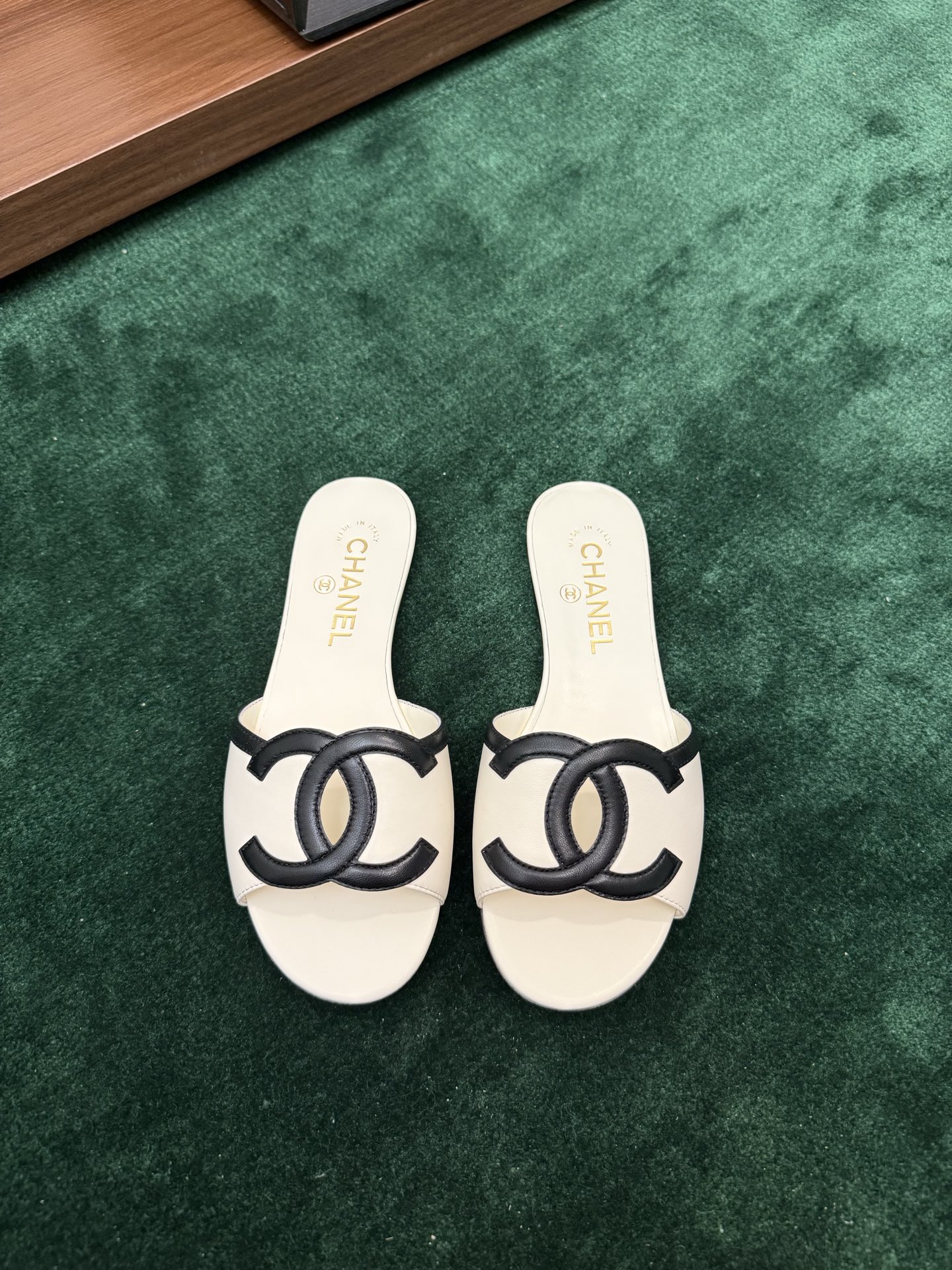 Chanel CC Leather Flat Slide Sandals