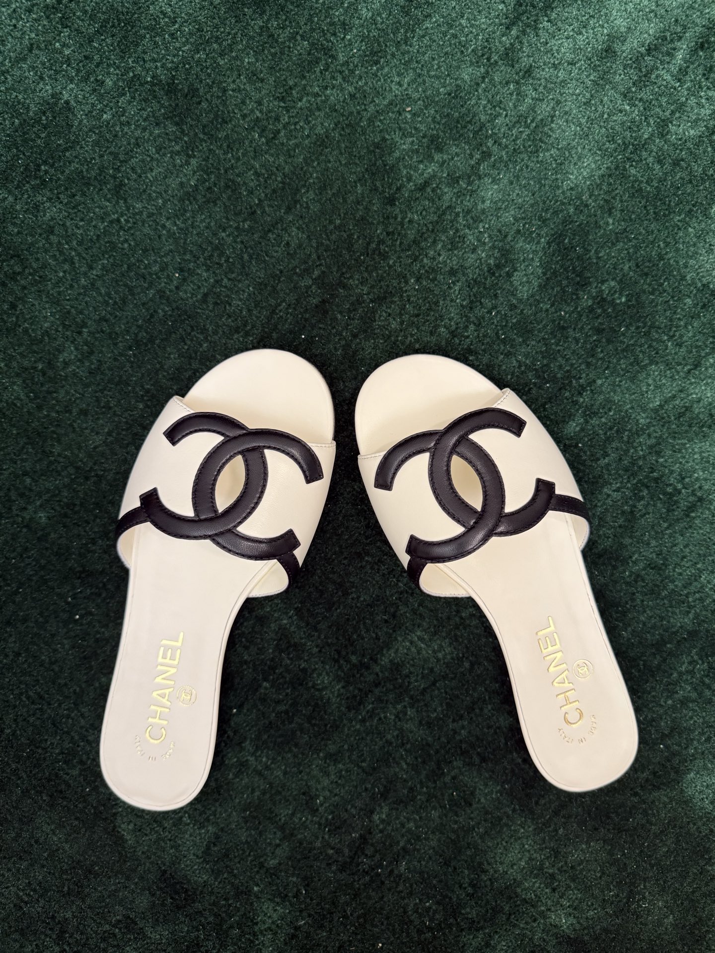 Chanel CC Leather Flat Slide Sandals