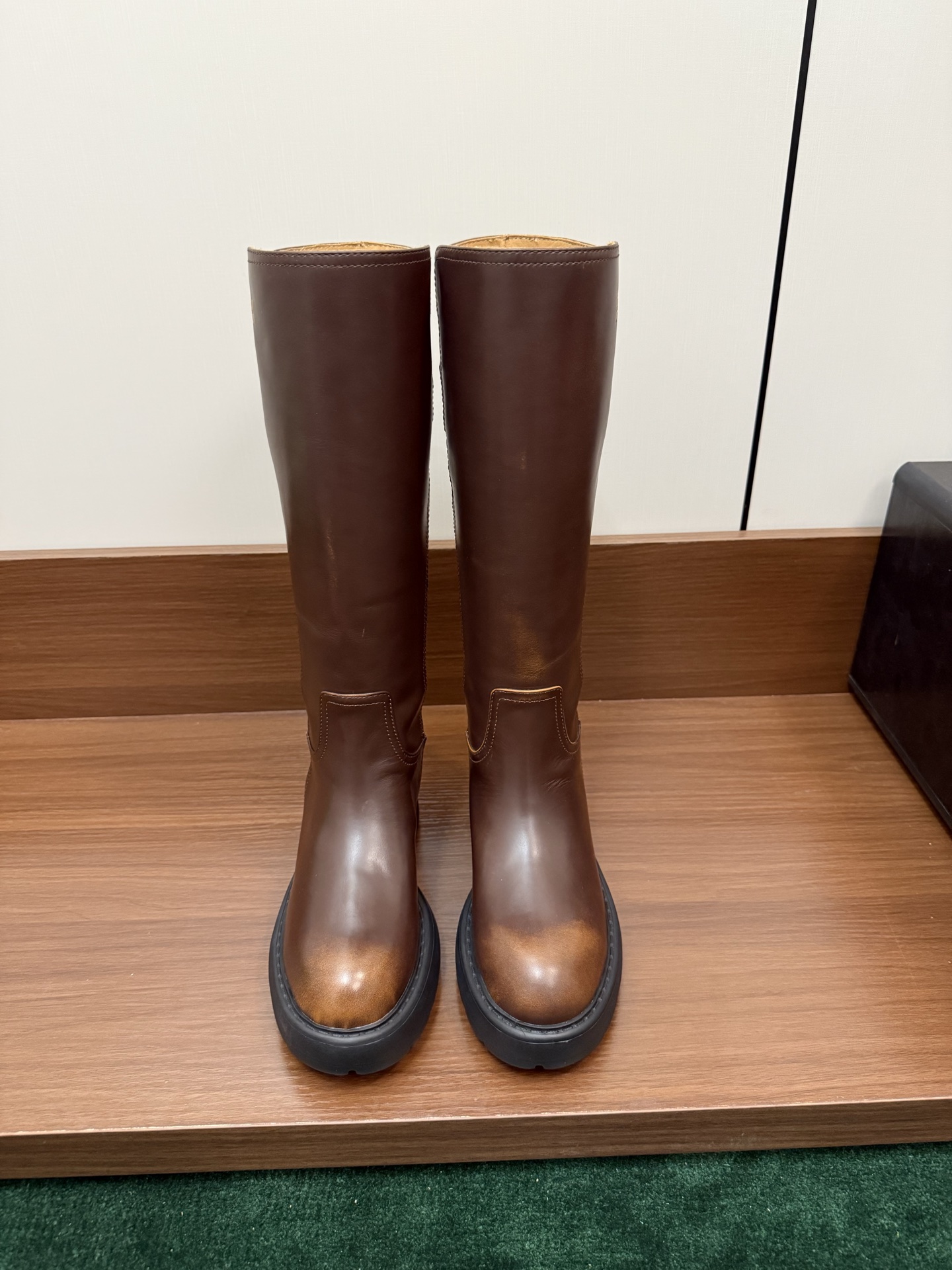 MIUMIU Riding Boots Tall Boots Vegetable-Tanned Leather Metal Buckle Platform