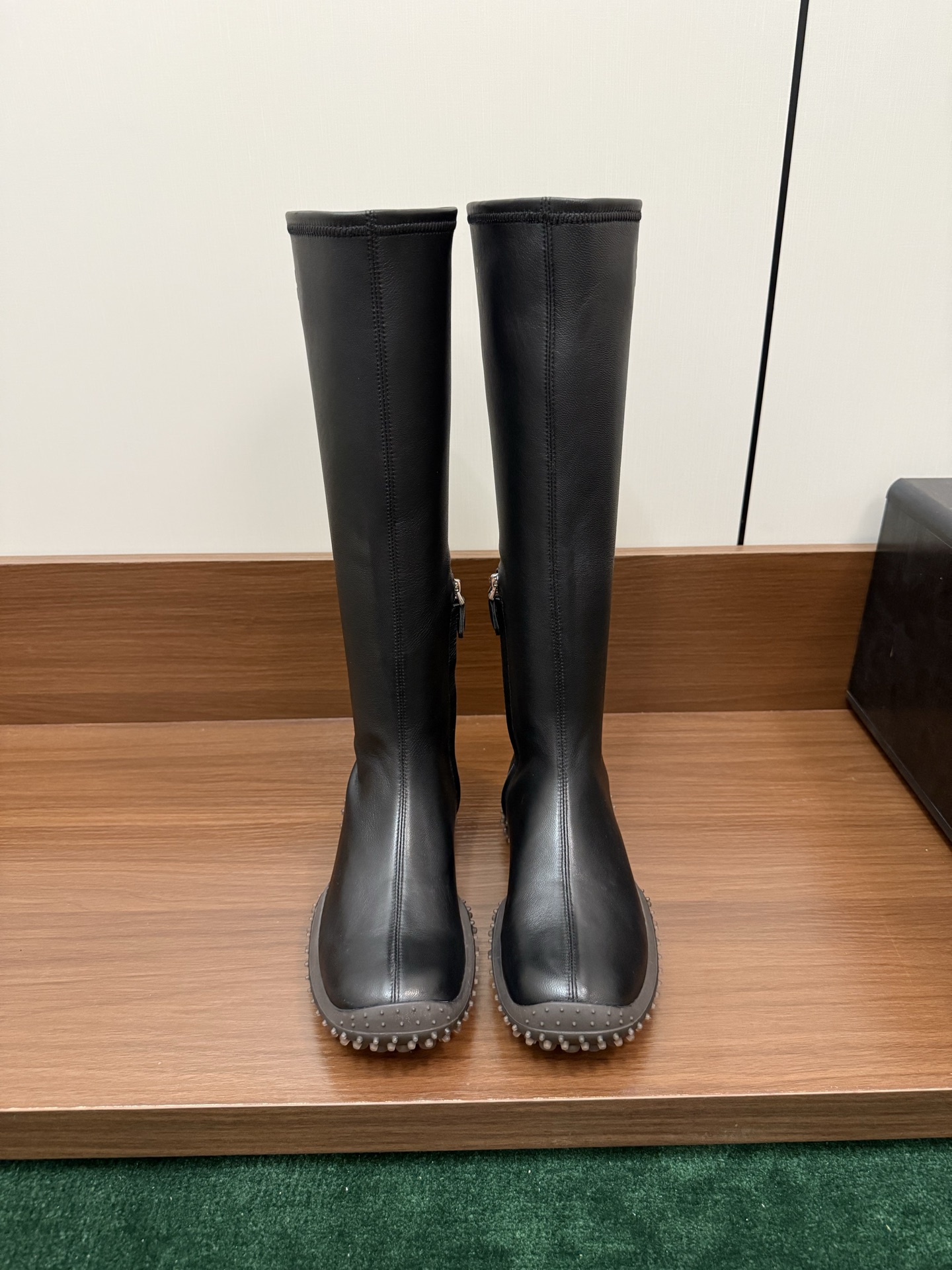 MIUMIU Stretch Sheepskin Platform Riding High Boots