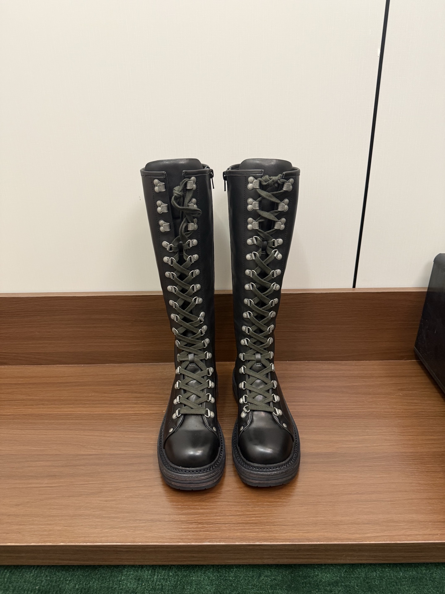 MIUMIU High Boots Leather Lace-Up Buckle Platform