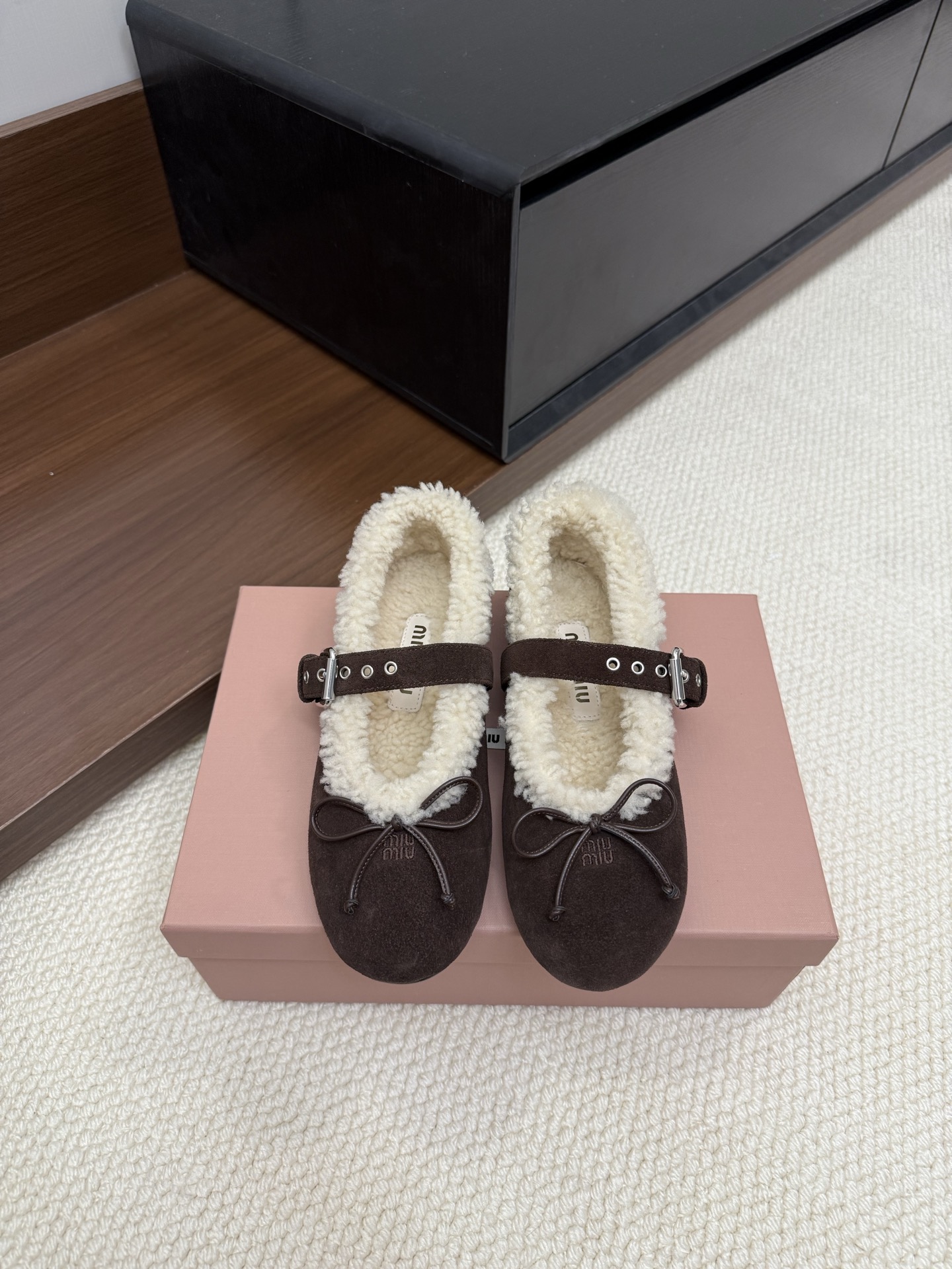 Miu Miu suede flat shoes with buckle and bow