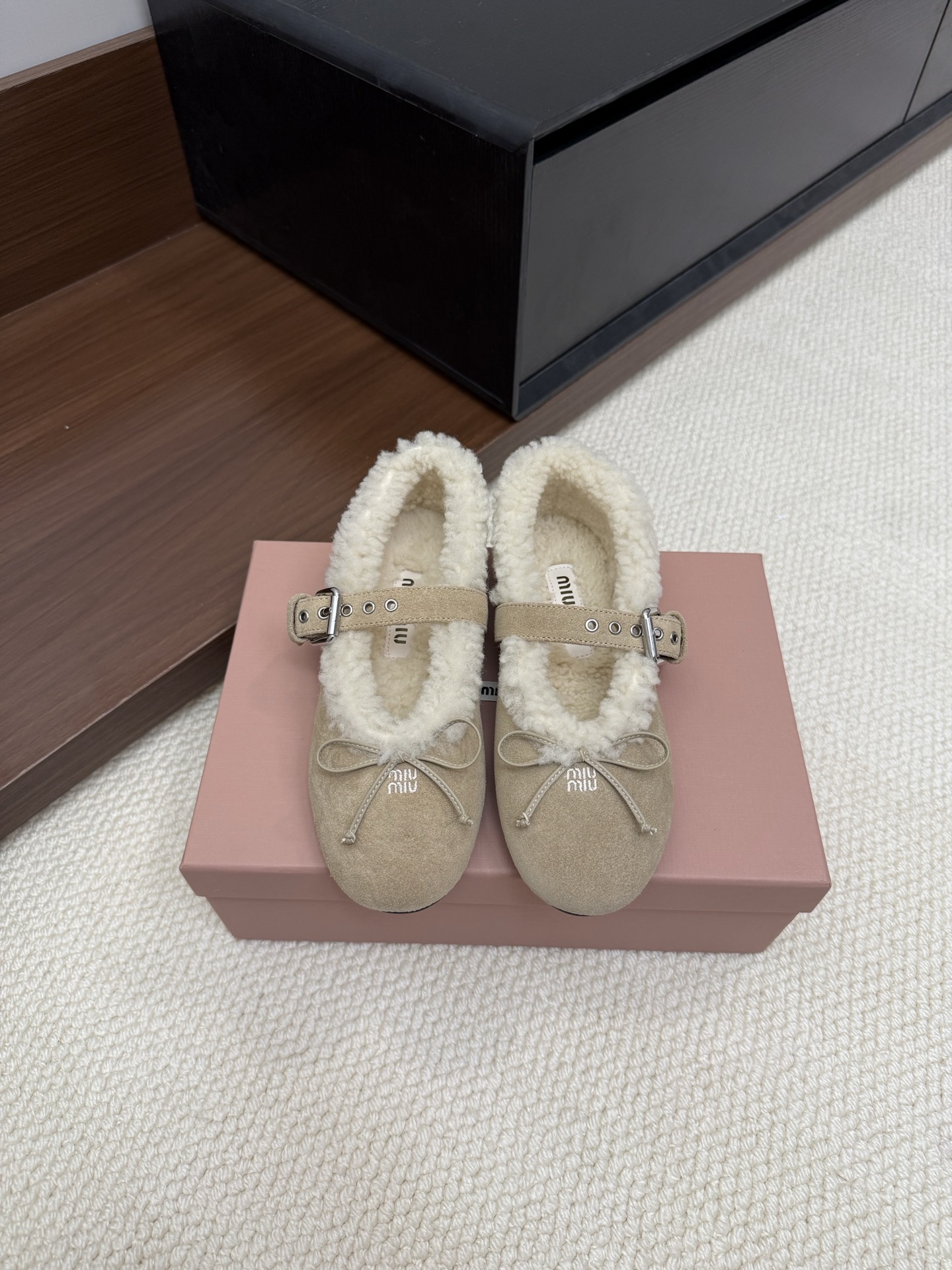 Miu Miu suede flats with buckle and bow