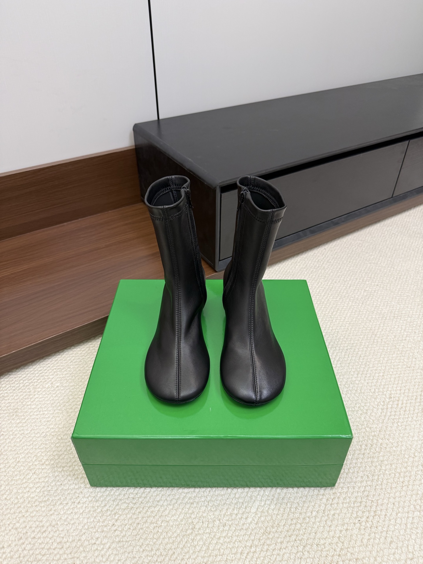 Bottega Veneta Round-Toe Block-Heel Stretch Lambskin Ankle Boots