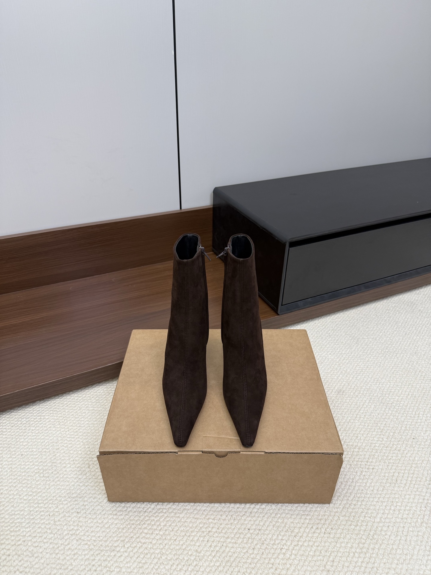 YSL pointed-toe stiletto ankle boots calfskin sheepskin brown