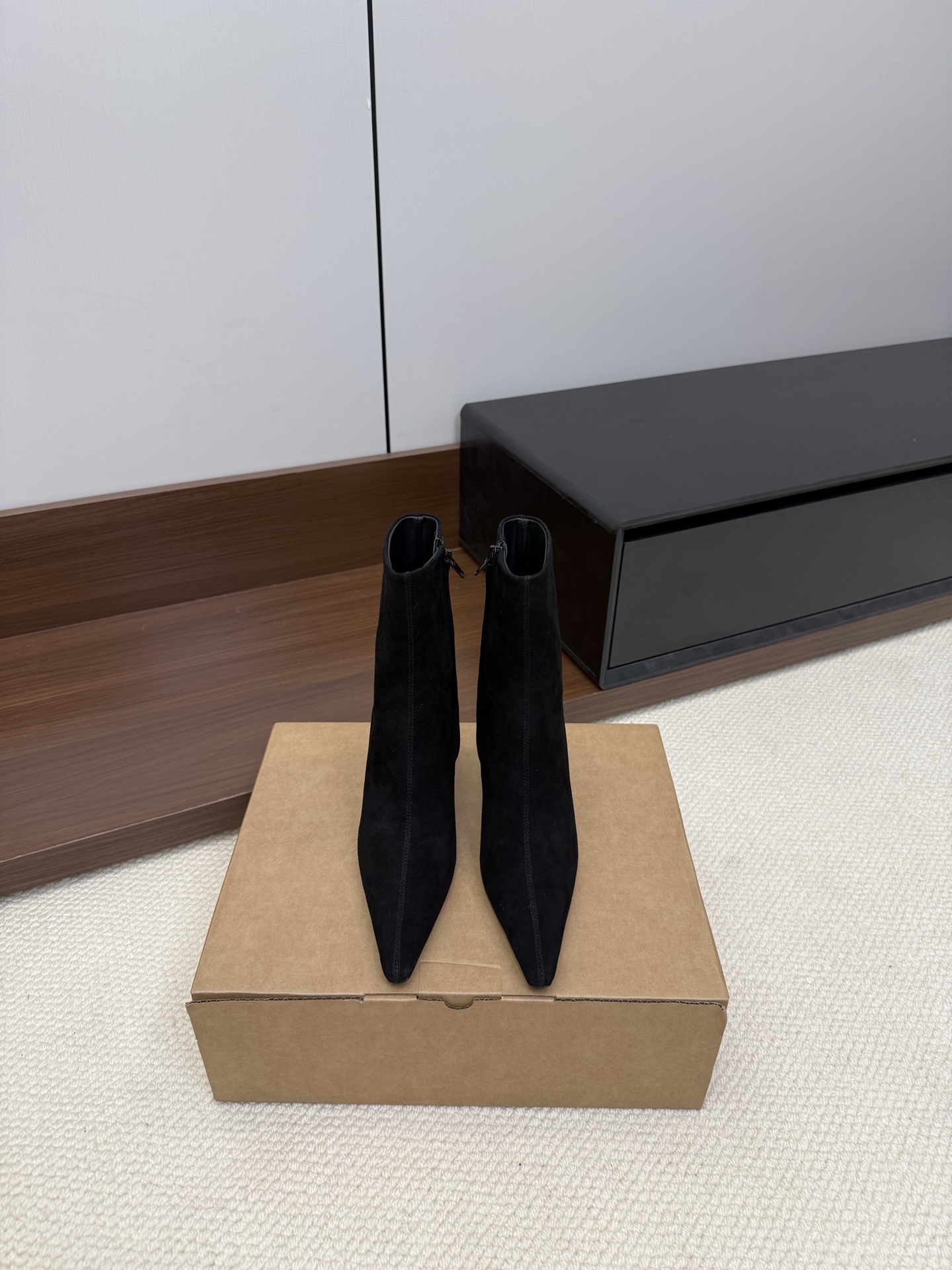 YSL pointed-toe stiletto ankle boots black suede women's boots
