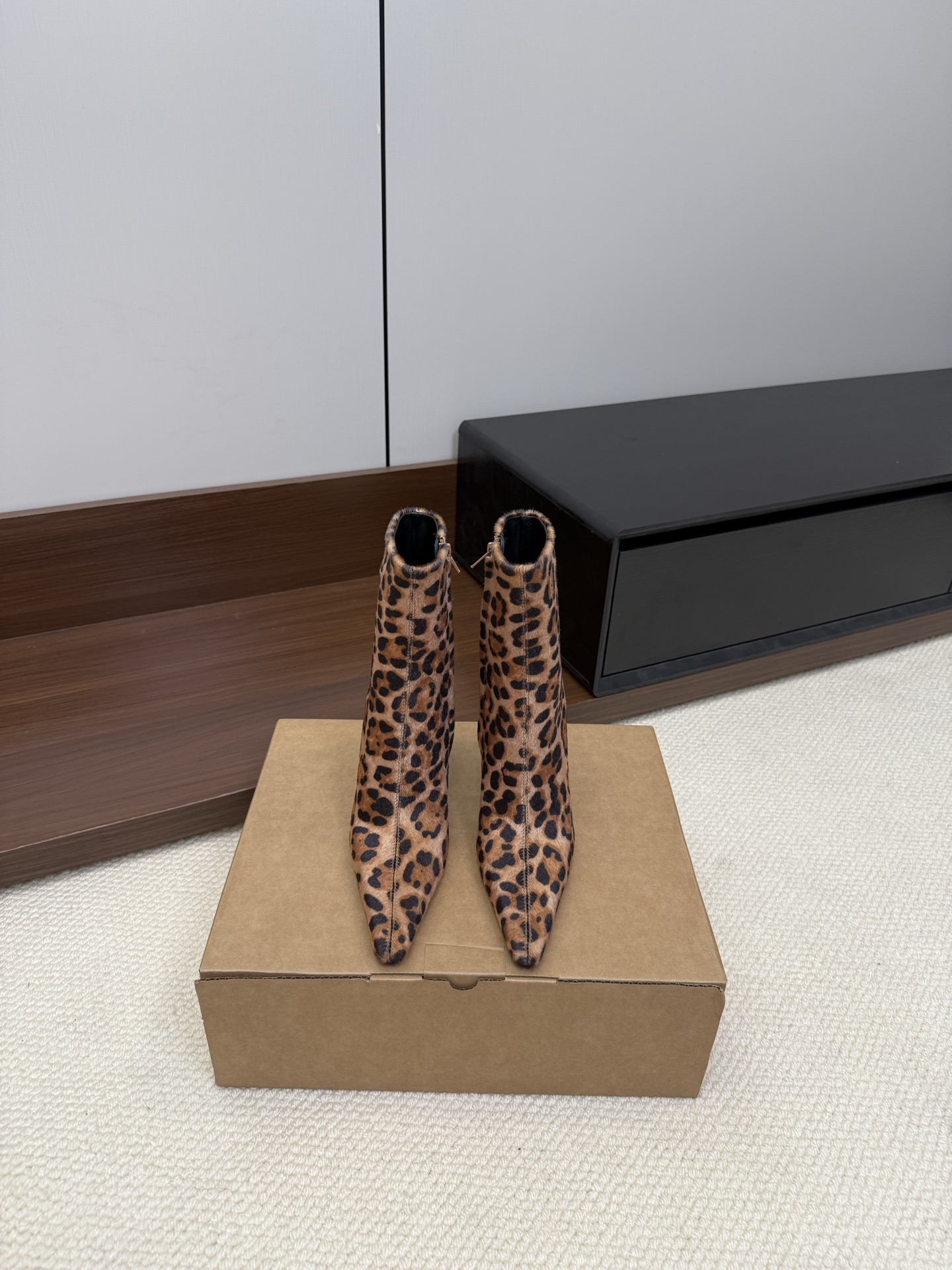 YSL pointed-toe stiletto ankle boots leopard print calfskin sheepskin