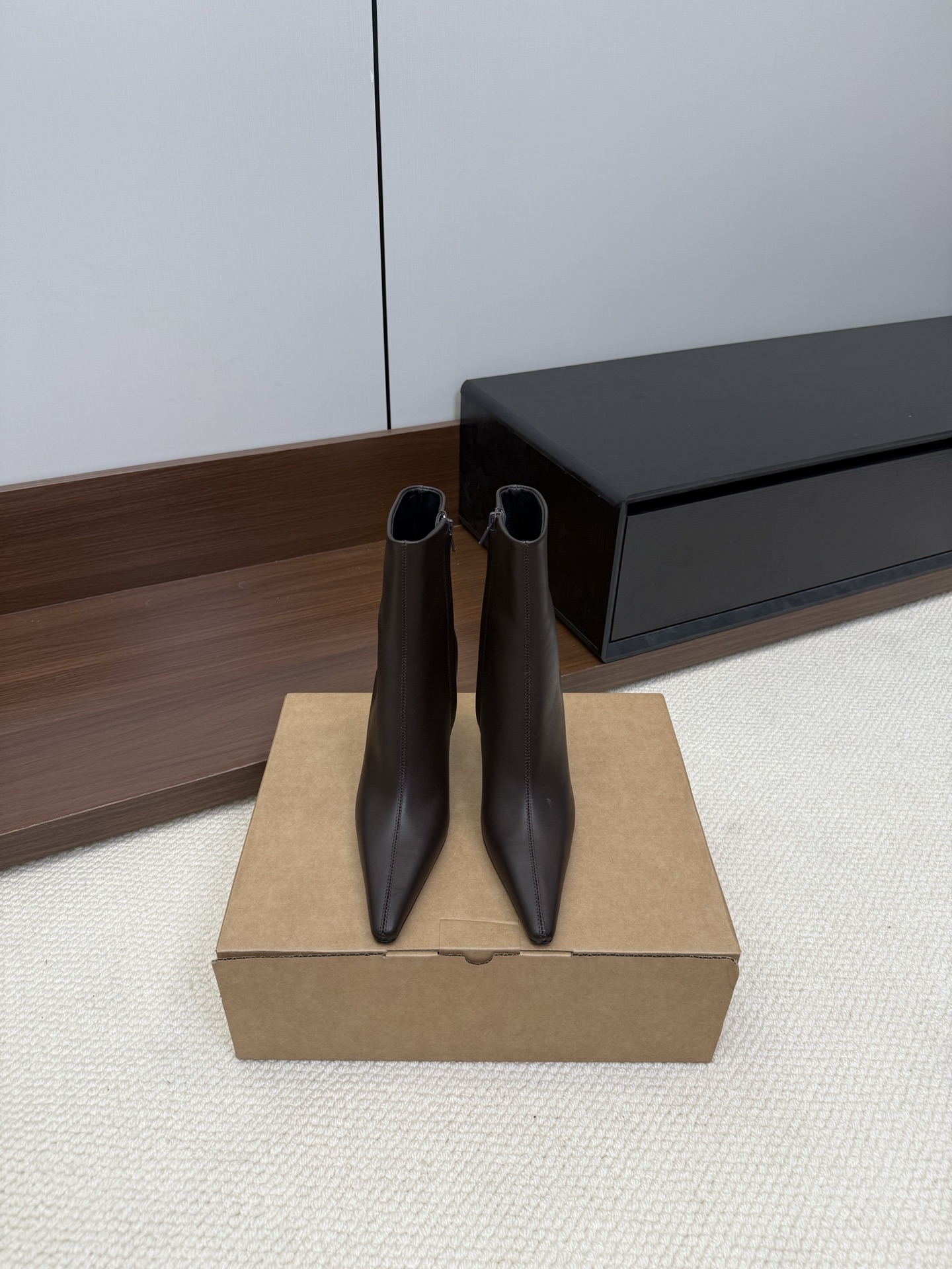 YSL pointed-toe stiletto ankle boots calfskin lambskin brown
