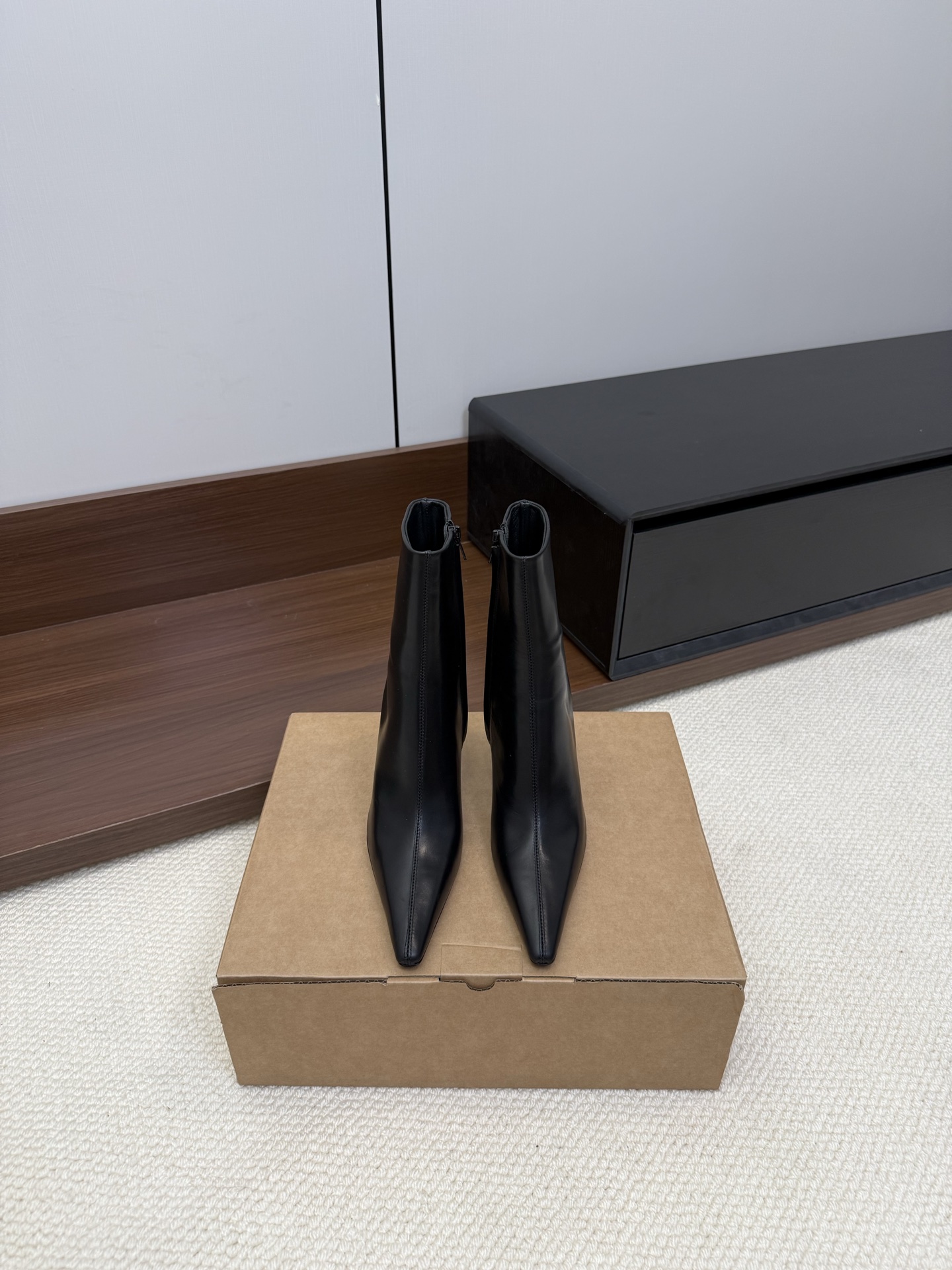 YSL pointed-toe stiletto ankle boots black calf leather sheepskin lining
