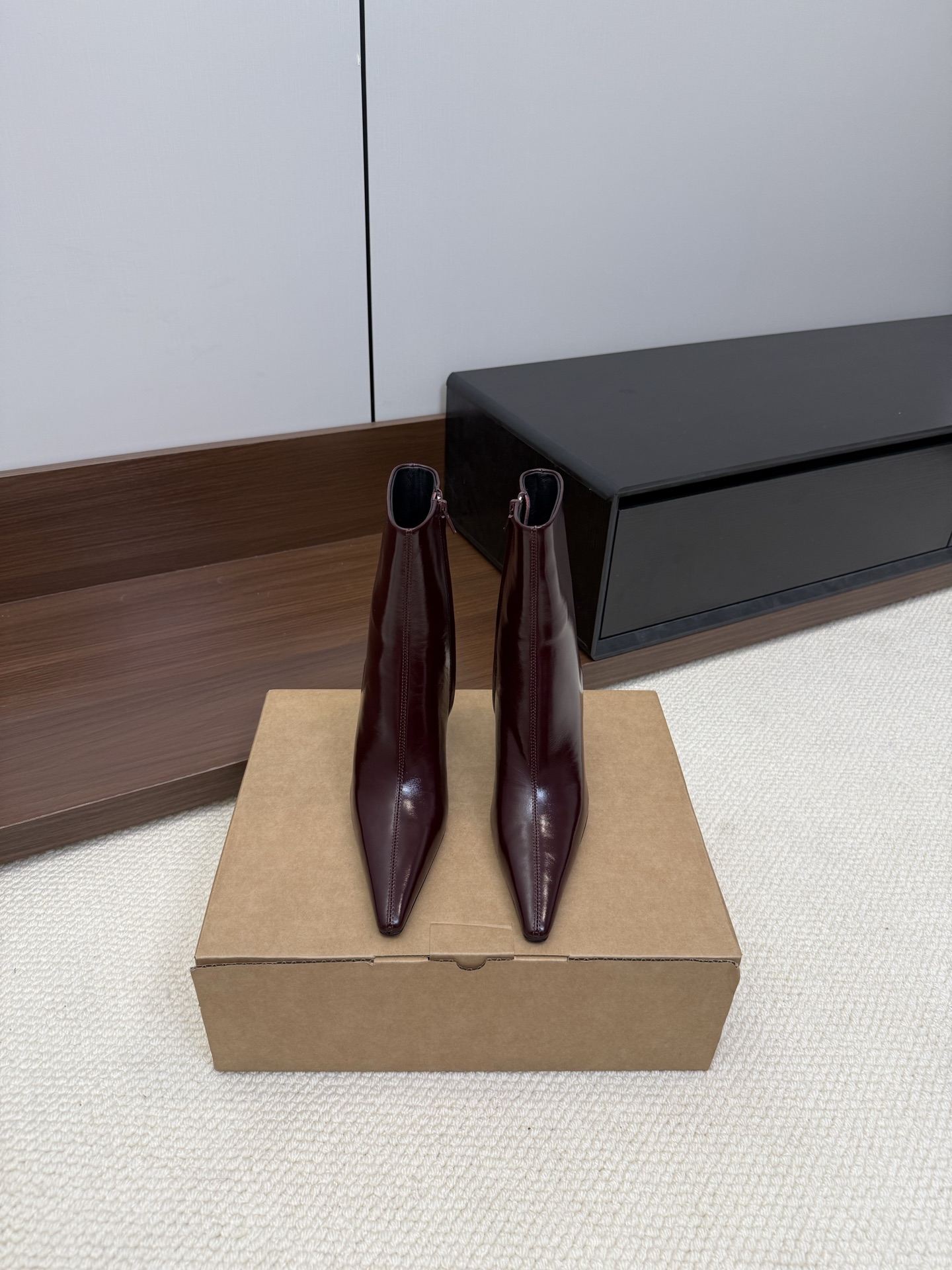 YSL pointed-toe stiletto ankle boots calfskin lambskin burgundy