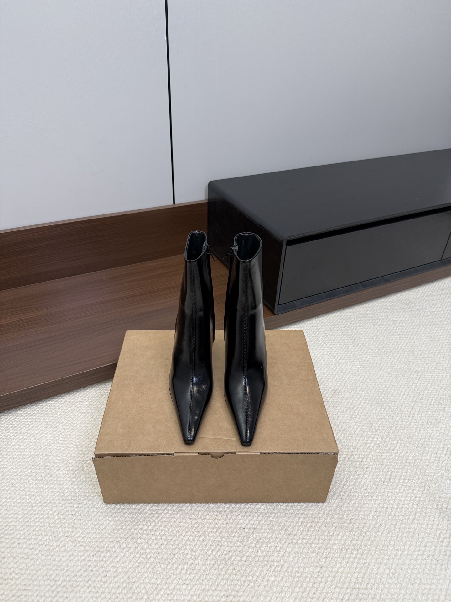 YSL pointed-toe stiletto ankle boots black calfskin sheepskin
