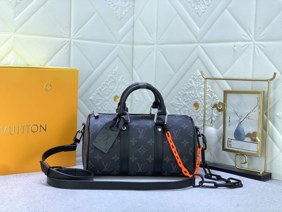 Hochwertige AAA -Replik
 Louis Vuitton LV Keepall Taschen Handtaschen Schwarz Blau Denim Blue Orange Monogram Eclipse Leinwand M46271