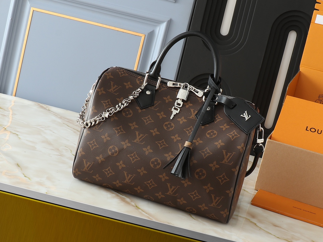 Waar moet ik kopen om te ontvangen
 Louis Vuitton LV Speedy Tassen handtassen Monogram Canvas Struisvogelleer M11945