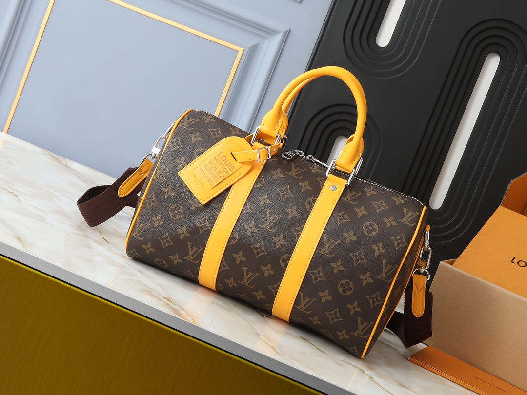 Replica 2023 Perfect Luxury
 Louis Vuitton LV Keepall Bags Handbags Black Green Yellow Monogram Eclipse Canvas M12765