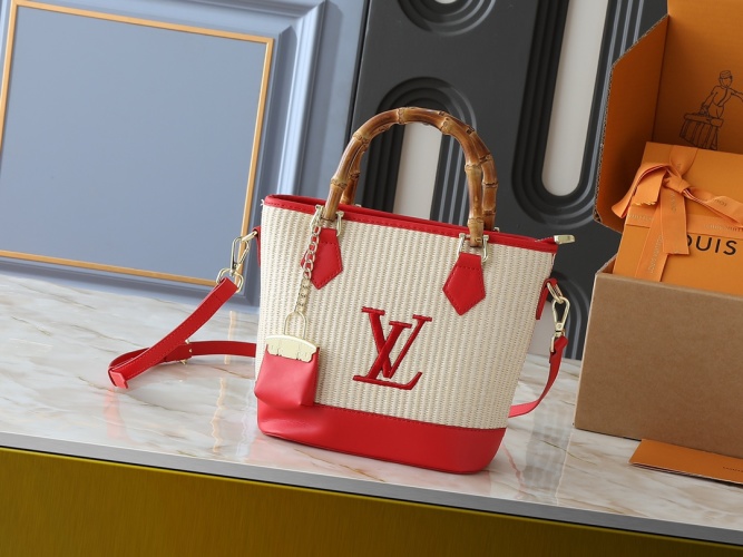 Louis Vuitton Bloom Series Straw Woven Shoulder Bag with Bamboo Handle 1 Louis Vuitton Bloom Series Straw Woven Shoulder Bag with Bamboo Handle