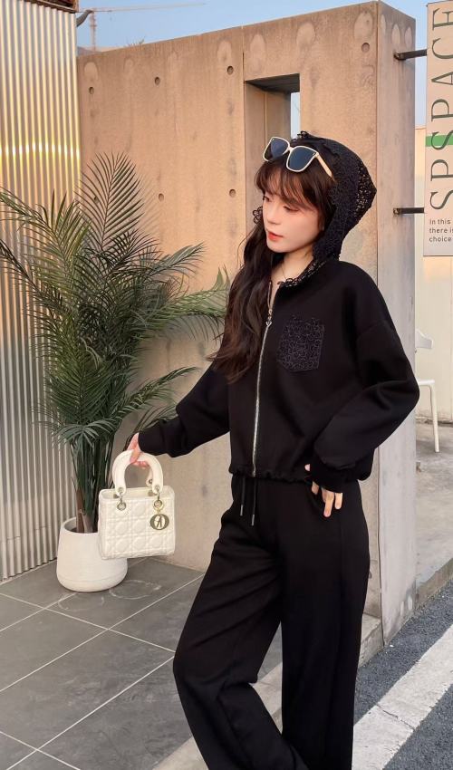 Lace Trim Hoodie and Pants Set - Casual Loungewear with Feminine Accents 1 Lace Trim Hoodie and Pants Set - Casual Loungewear with Feminine Accents