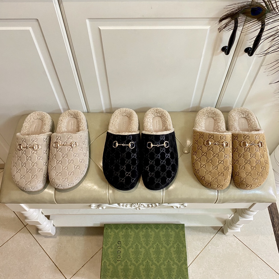 NO:466272,, Gucci couple style Baotou drag, ox reverse suede, wool lining, rubber bottom, women's size segment 36-42, men's size segment 40-46, semi-towing, gucci19860909,古奇Gucci情侣款包头拖,牛反绒面,羊毛里,橡胶底,女码段36-42,男码段40-46,半拖,gucci,Women's Shoes