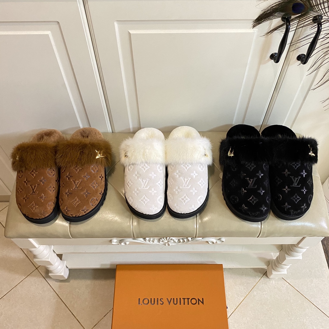 NO:466283,, Louisville*LV hair drag, Niujing noodles, mink hair lining, wool lining, anti-slip foamed sole, size 35–40 (41 size custom made without return), semi-drag hairy shoes, louis vuitton, louis vuitton19860909,路易威*LV毛拖,牛京面,水貂毛衬围边,羊毛里,防滑发泡大底,35–40码(41码定做不退换),半拖毛毛鞋,louis vuitton,louis vuitton,Women's Shoes