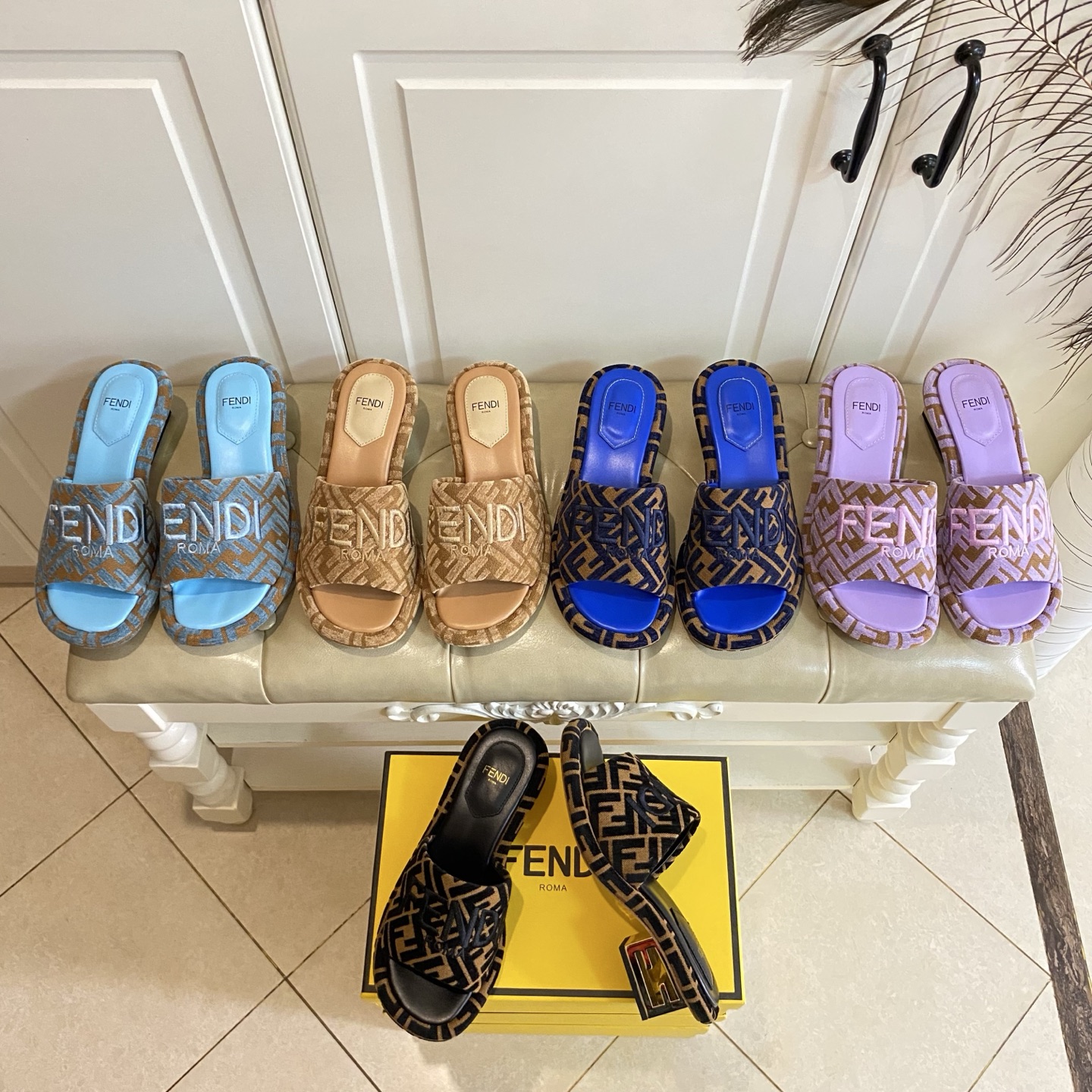 Fendi FF Logo Fabric Heeled Slides with Leather Sole - Stylish and Comfortable 10 i1741693881394 4911 0 0