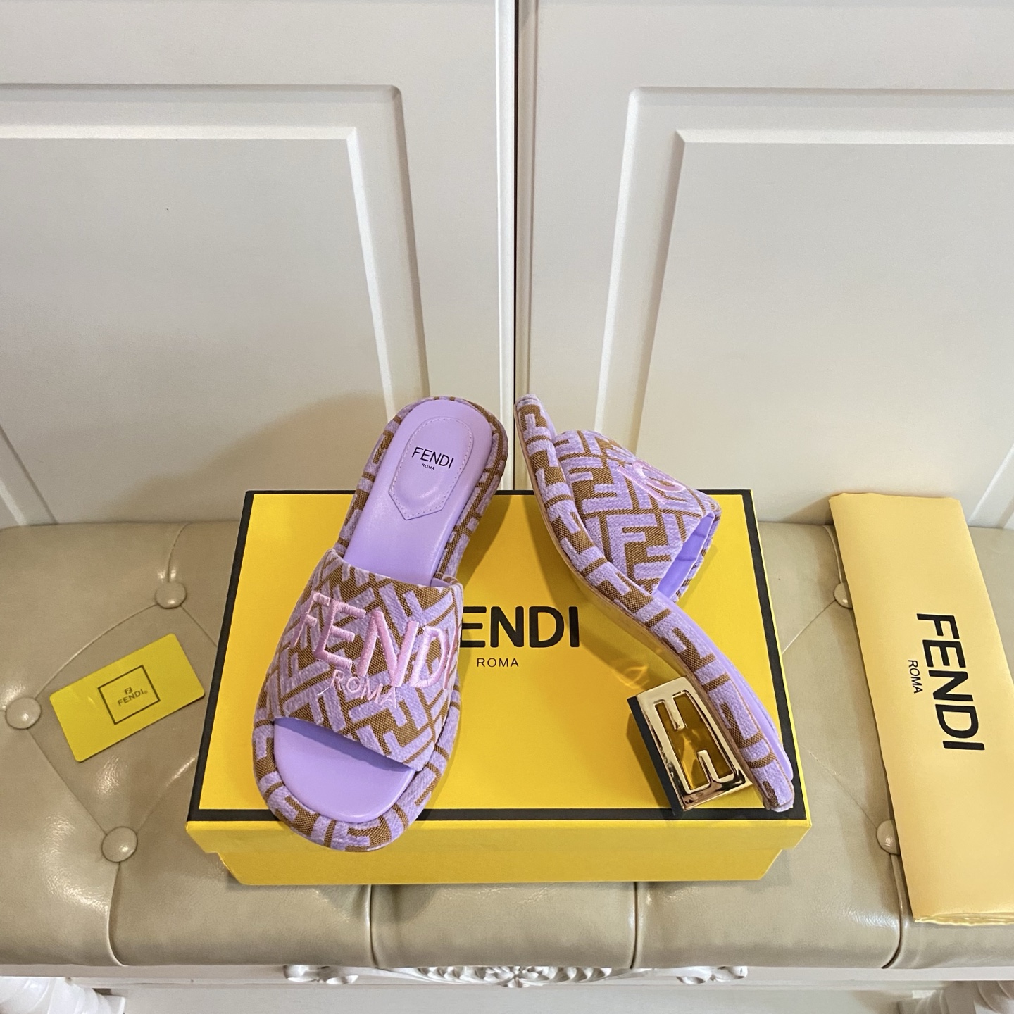 Fendi FF Fabric Slides with Embroidered Logo - Elegant and Comfortable