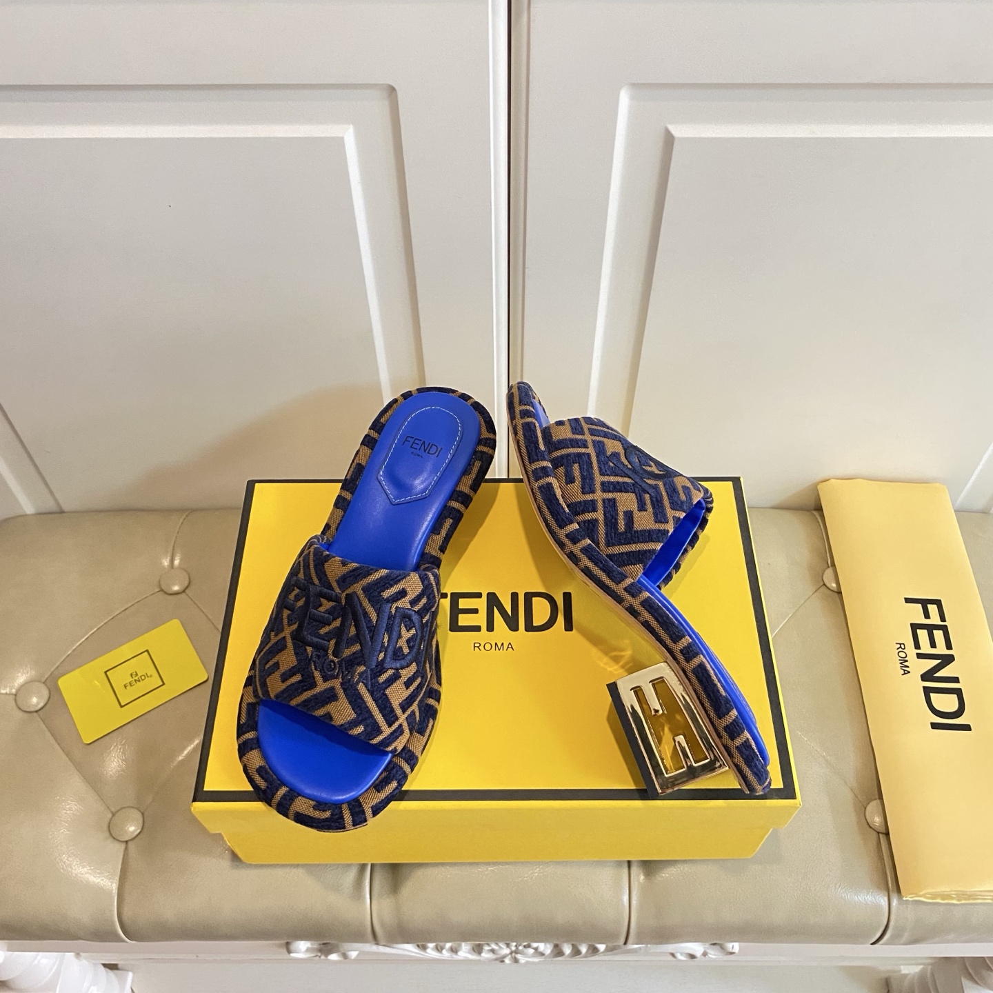 Fendi FF Logo Fabric Heeled Slides with Leather Sole - Stylish and Comfortable 2 i1741693993604 768 0 1
