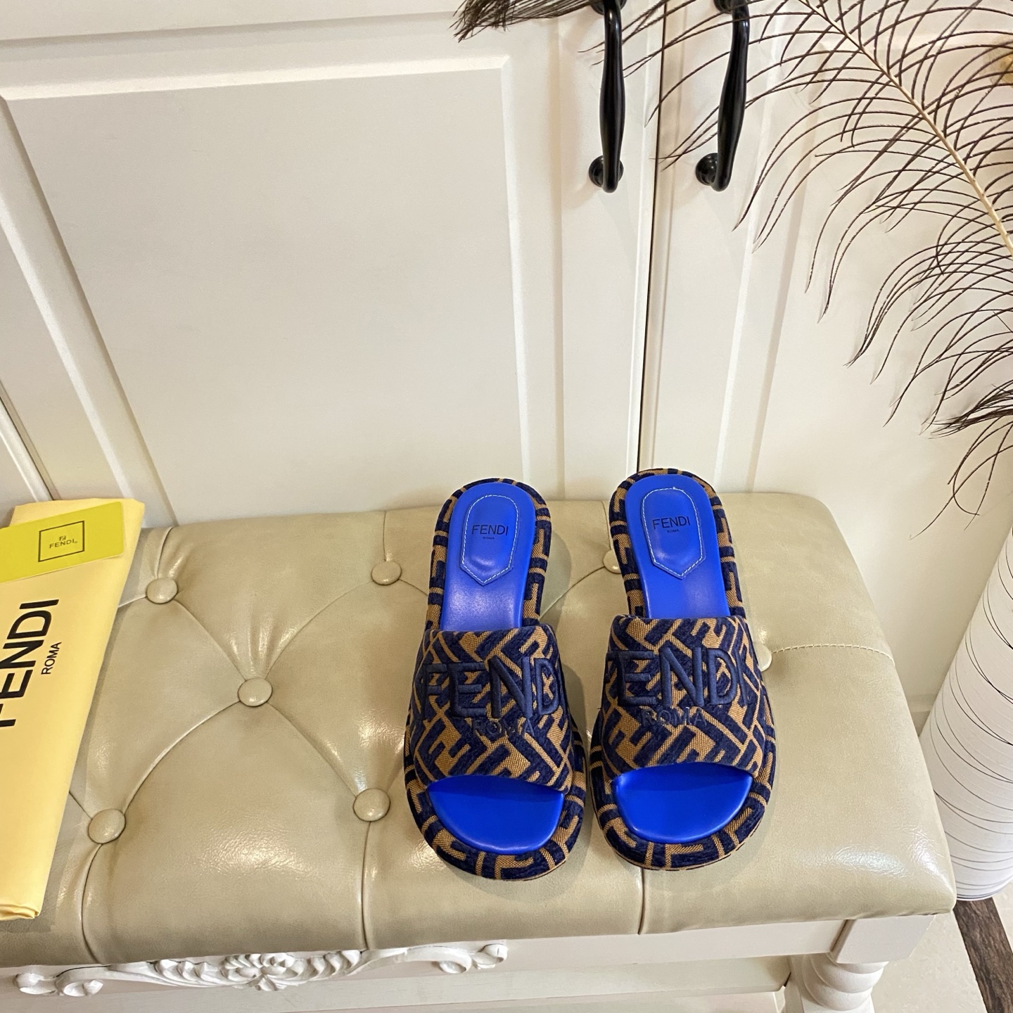 Fendi FF Logo Fabric Heeled Slides with Leather Sole - Stylish and Comfortable 4 i1741693996018 5041 0 3