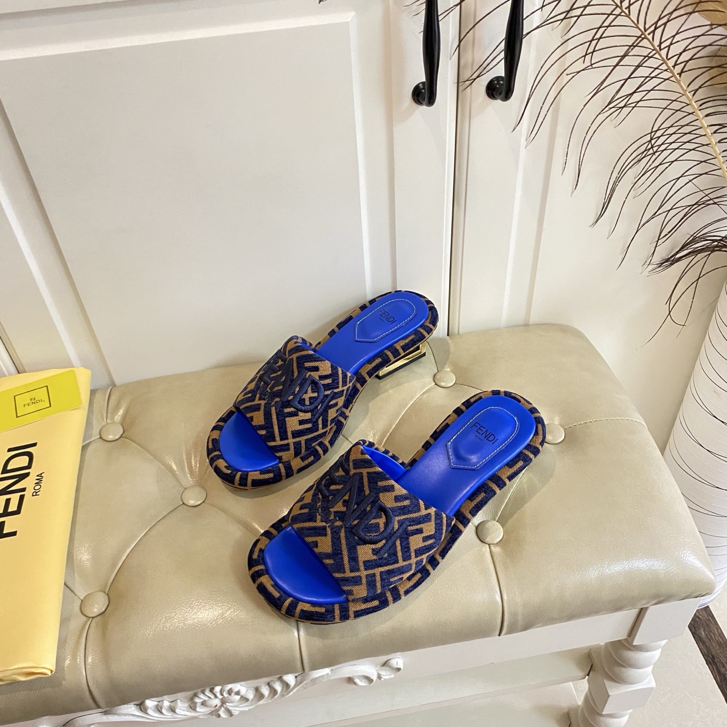Fendi FF Logo Fabric Heeled Slides with Leather Sole - Stylish and Comfortable 3 i1741693996049 2256 0 2