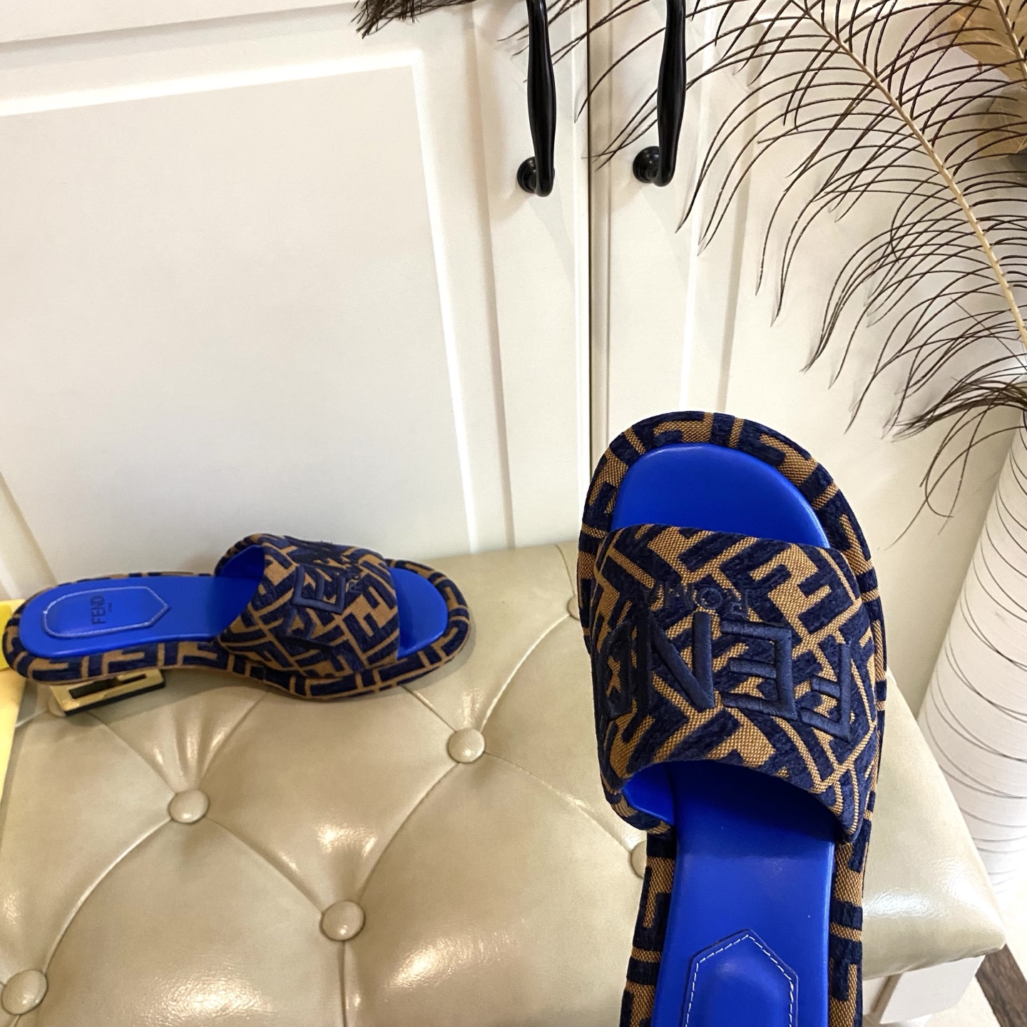 Fendi FF Logo Fabric Heeled Slides with Leather Sole - Stylish and Comfortable 7 i1741693996054 9367 0 6