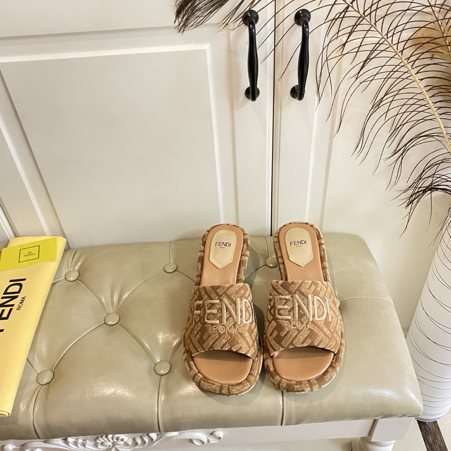 Fendi Women's FF Fabric Heeled Slide Sandals with Embroidered Logo 4 i1741694043734 59 0 3