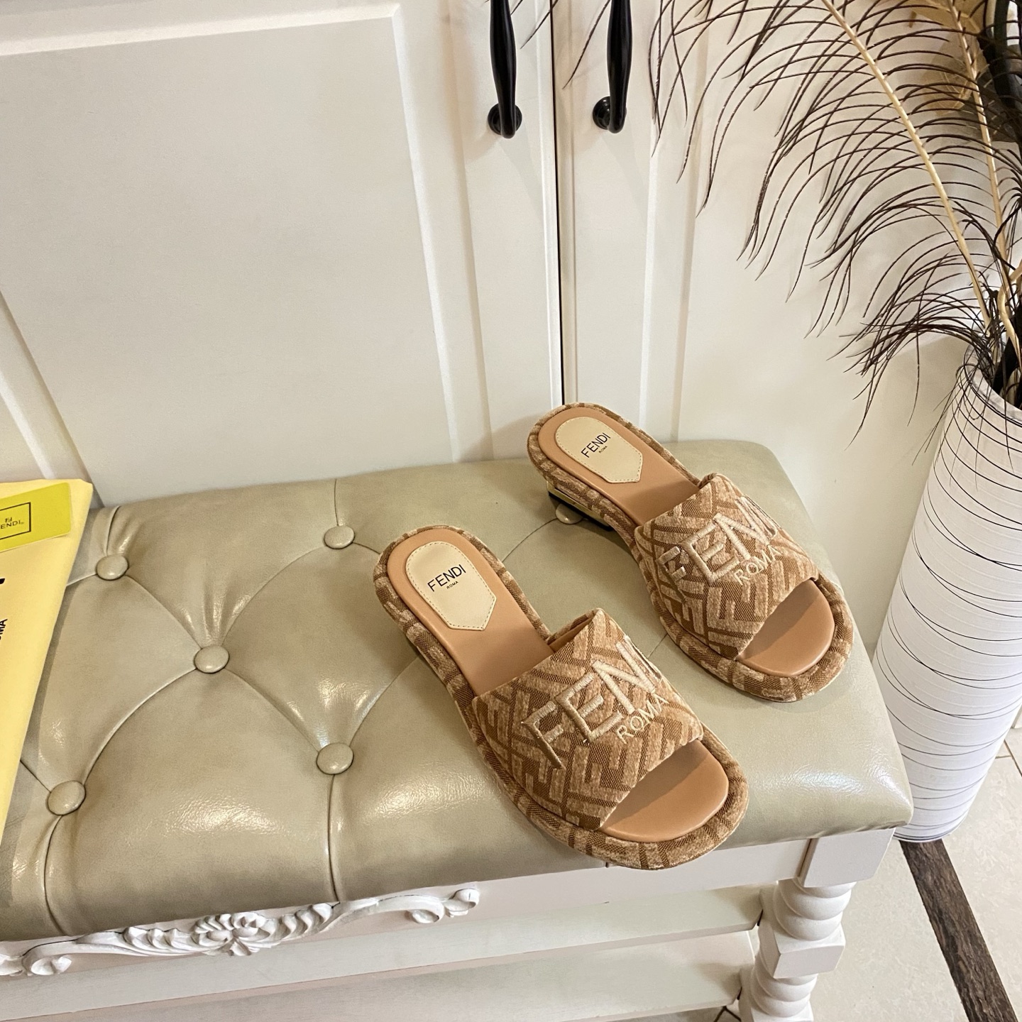 Fendi Women's FF Fabric Heeled Slide Sandals with Embroidered Logo 8 i1741694045687 6155 0 7