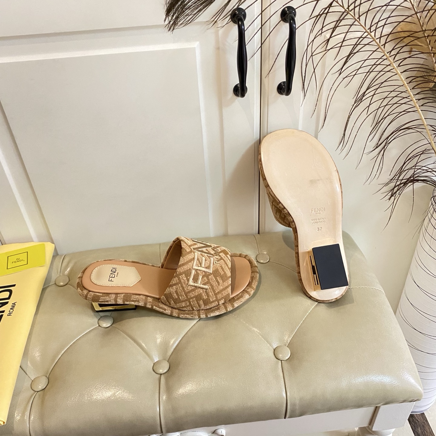 Fendi Women's FF Fabric Heeled Slide Sandals with Embroidered Logo 9 i1741694045692 6719 0 8