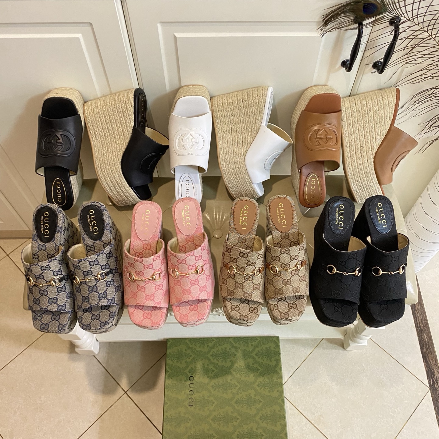 NO:231960,, Gucci new wedge slippers, cowhide/classic brand fabric surface, sheepskin, size 35-40 (41 size custom made without return or exchange), slippers, gucci, slippers, cowhide, sheepskin19860909,古奇Gucci 新款坡跟拖鞋,牛皮/经典品牌布面,羊皮里,35-40码(41码定做不退换),拖鞋,gucci,slippers,cowhide,sheepskin,Women's Shoes