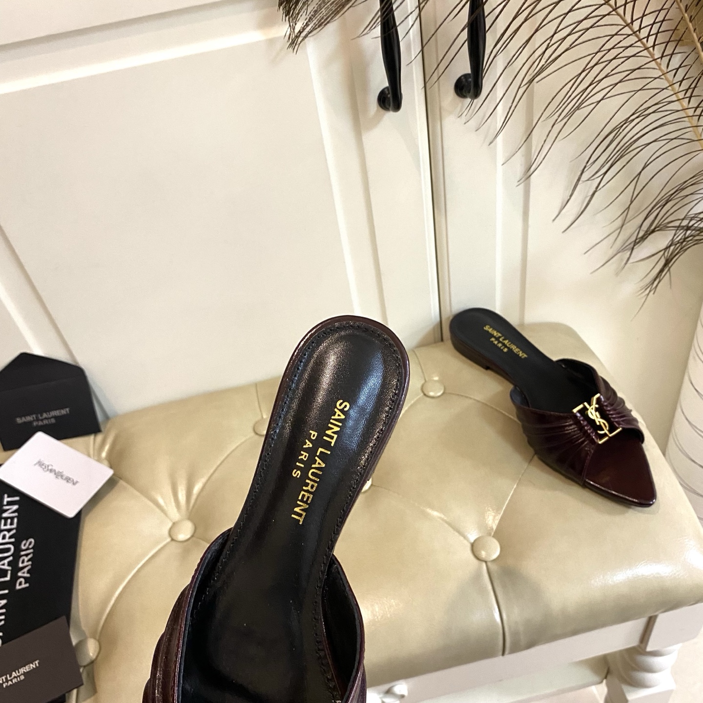 Yves Saint Laurent Pointed Toe Mules in Leather with Gold-Tone Hardware 8 i1743523426823 9729 0 7