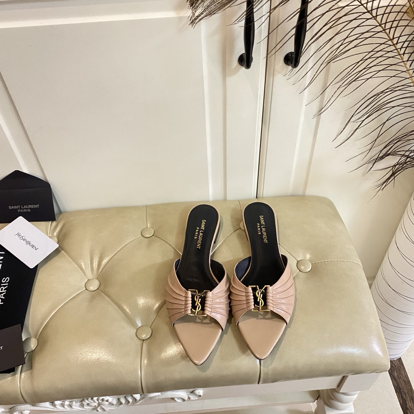 Yves Saint Laurent Pointed Toe Mules in Butter Leather with Sheepskin Lining 4 i1743524303747 6349 0 3