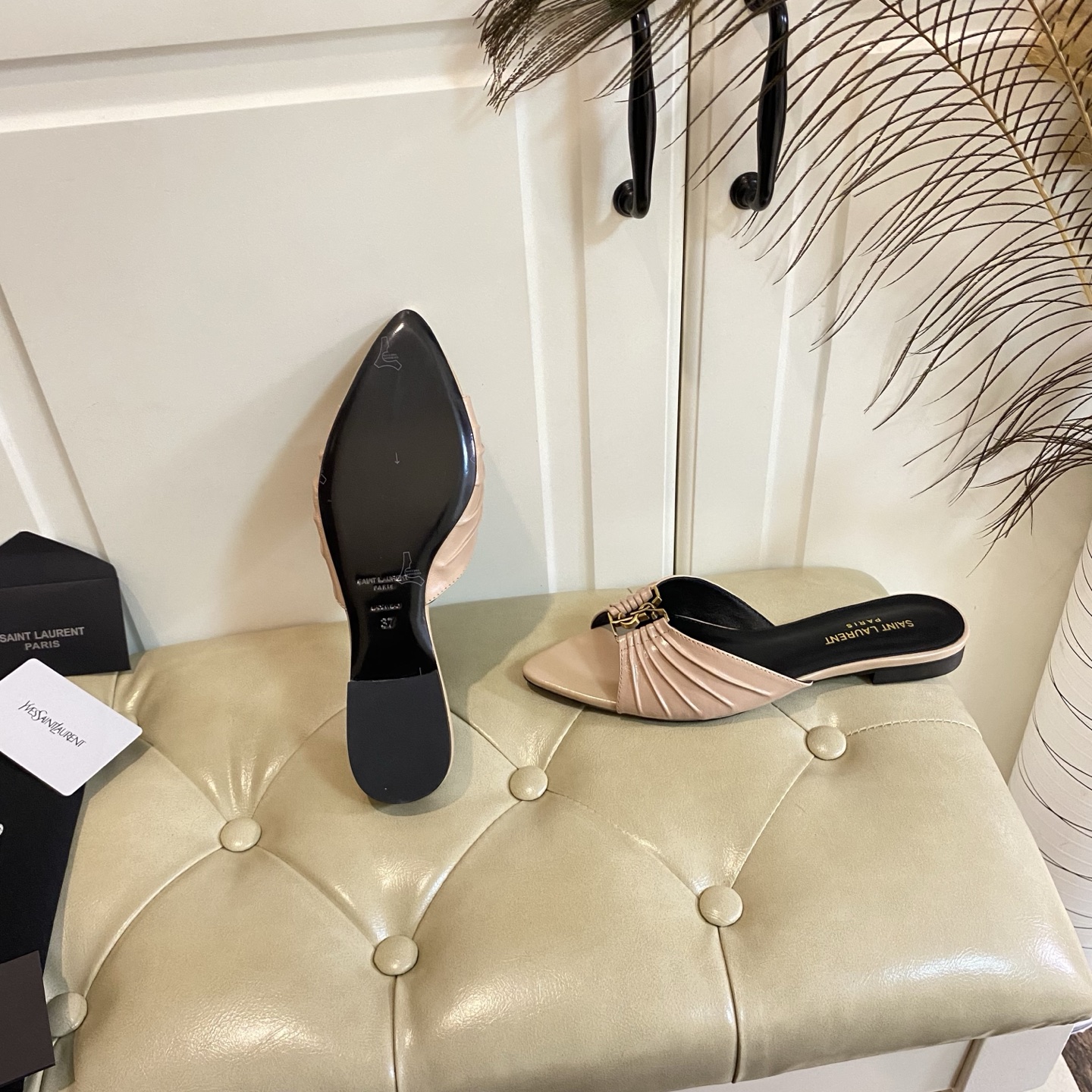 Yves Saint Laurent Pointed Toe Mules in Butter Leather with Sheepskin Lining 8 i1743524303796 7594 0 7