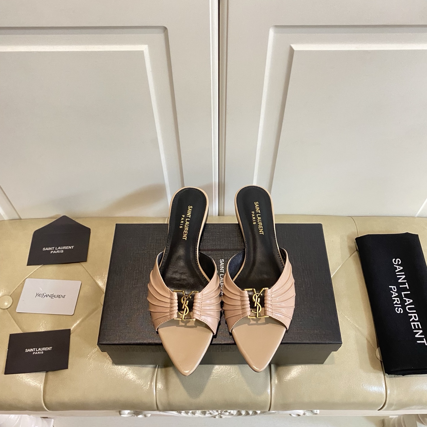 Yves Saint Laurent Pointed Toe Mules in Butter Leather with Sheepskin Lining 2 i1743524305890 7309 0 1